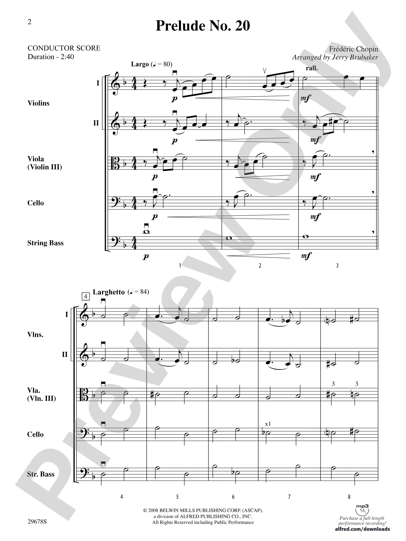 Prelude No. 20: String Orchestra Conductor Score & Parts