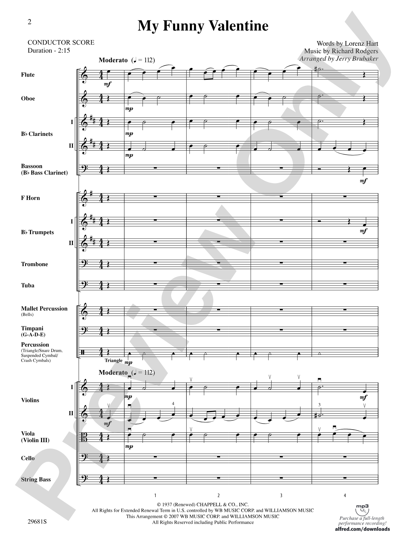 My Funny Valentine: Full Orchestra Conductor Score & Parts