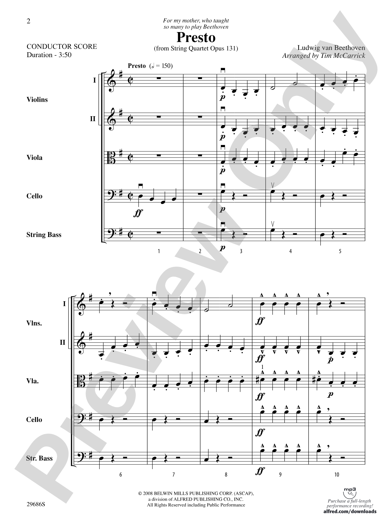 Presto: String Orchestra Conductor Score & Parts