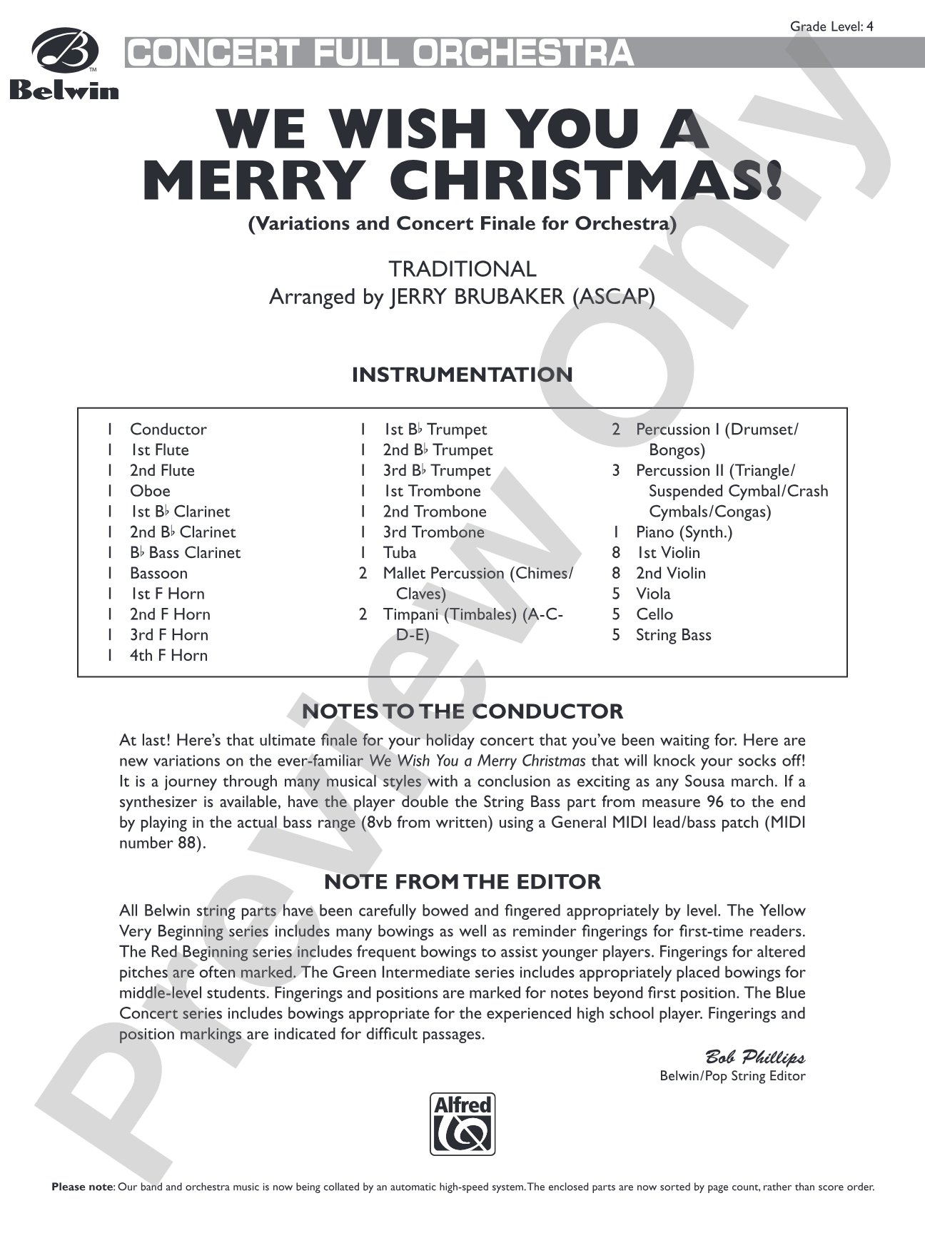 We Wish You a Merry Christmas: Full Orchestra Conductor Score & Parts