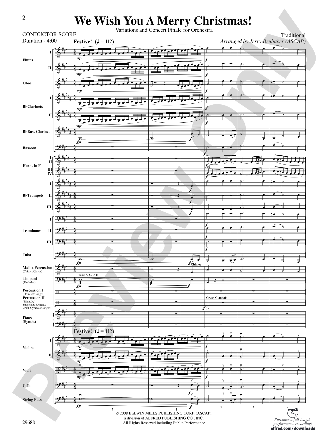 We Wish You a Merry Christmas: Full Orchestra Conductor Score & Parts