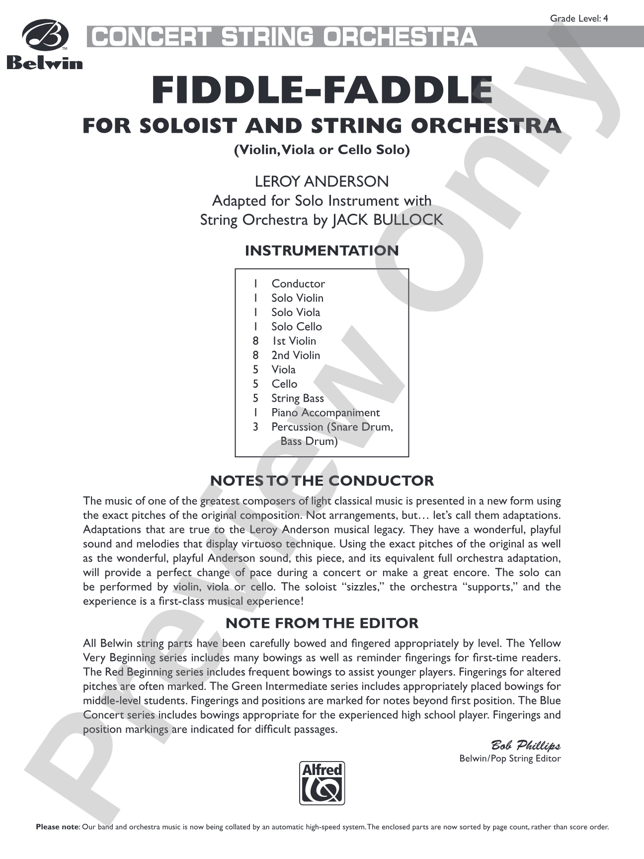 Fiddle-Faddle (for Soloist and String Orchestra): String Orchestra Conductor Score & Parts