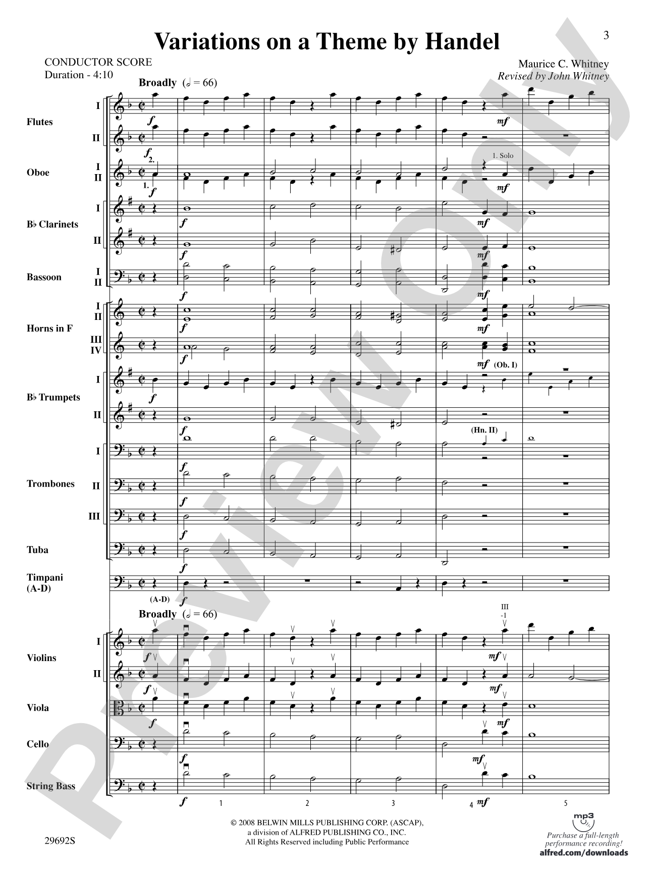 Variations on a Theme by Handel: Full Orchestra Conductor Score & Parts