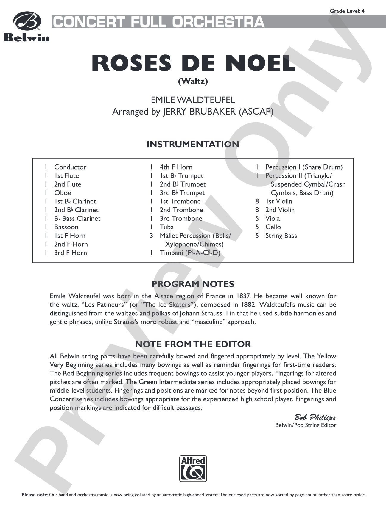 Roses de Noel (Waltz): Full Orchestra Conductor Score & Parts