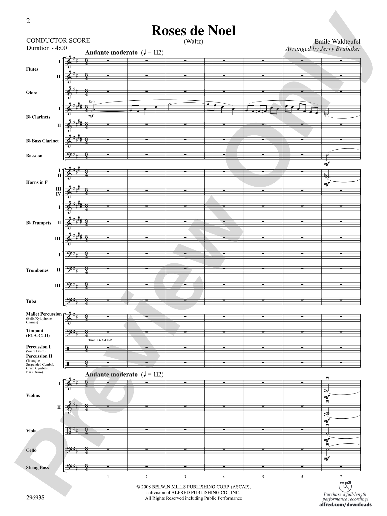Roses de Noel (Waltz): Full Orchestra Conductor Score & Parts