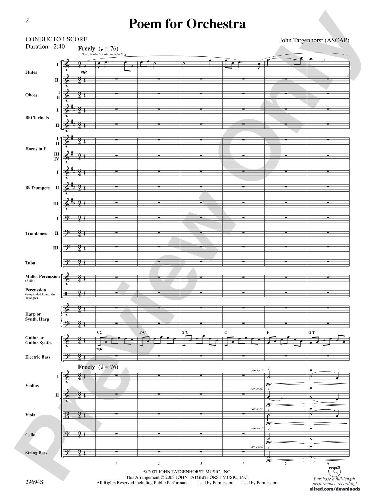 Poem for Orchestra: Full Orchestra Conductor Score & Parts