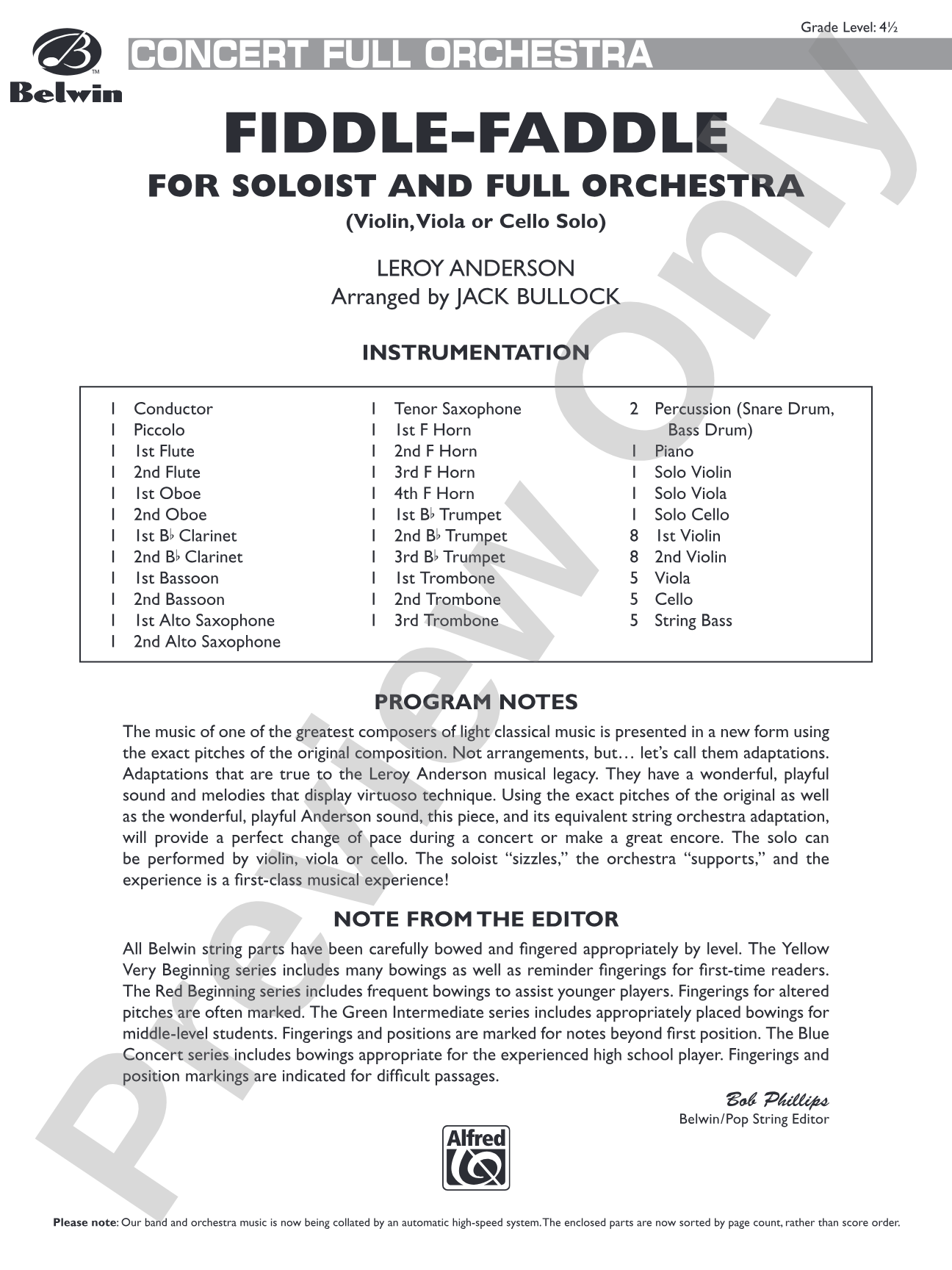 Fiddle-Faddle for Soloist and Full Orchestra: Full Orchestra Conductor Score & Parts