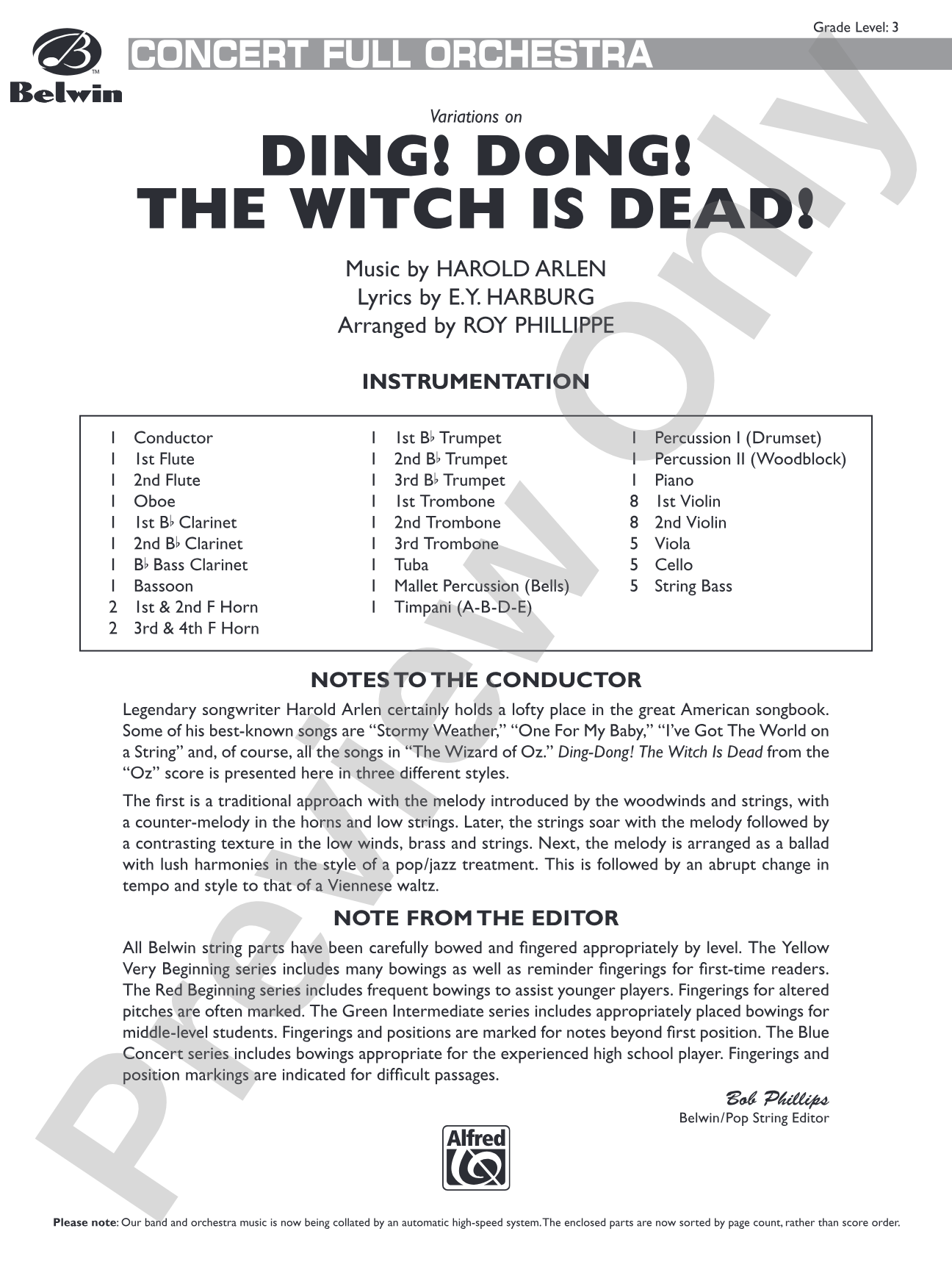Variations on Ding! Dong! The Witch Is Dead!: Full Orchestra Conductor Score & Parts