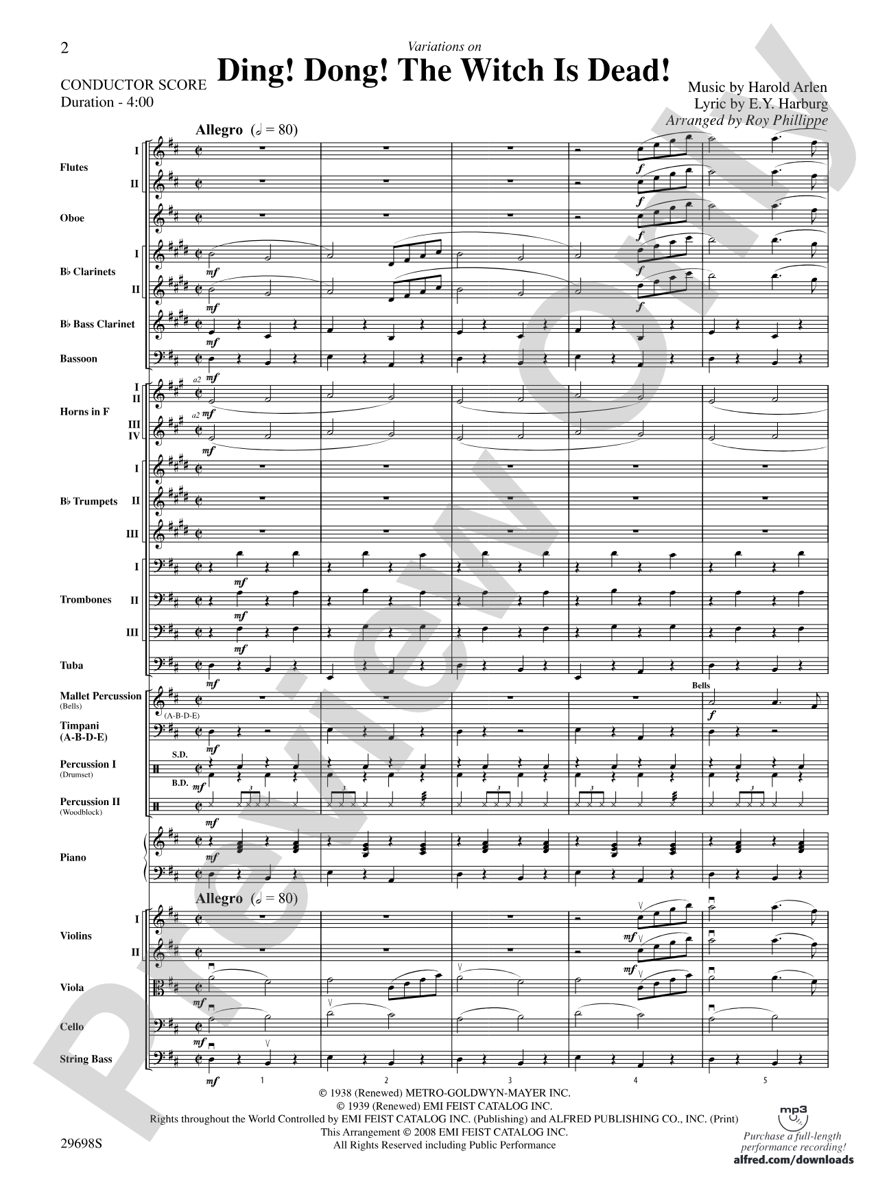Variations on Ding! Dong! The Witch Is Dead!: Full Orchestra Conductor Score & Parts