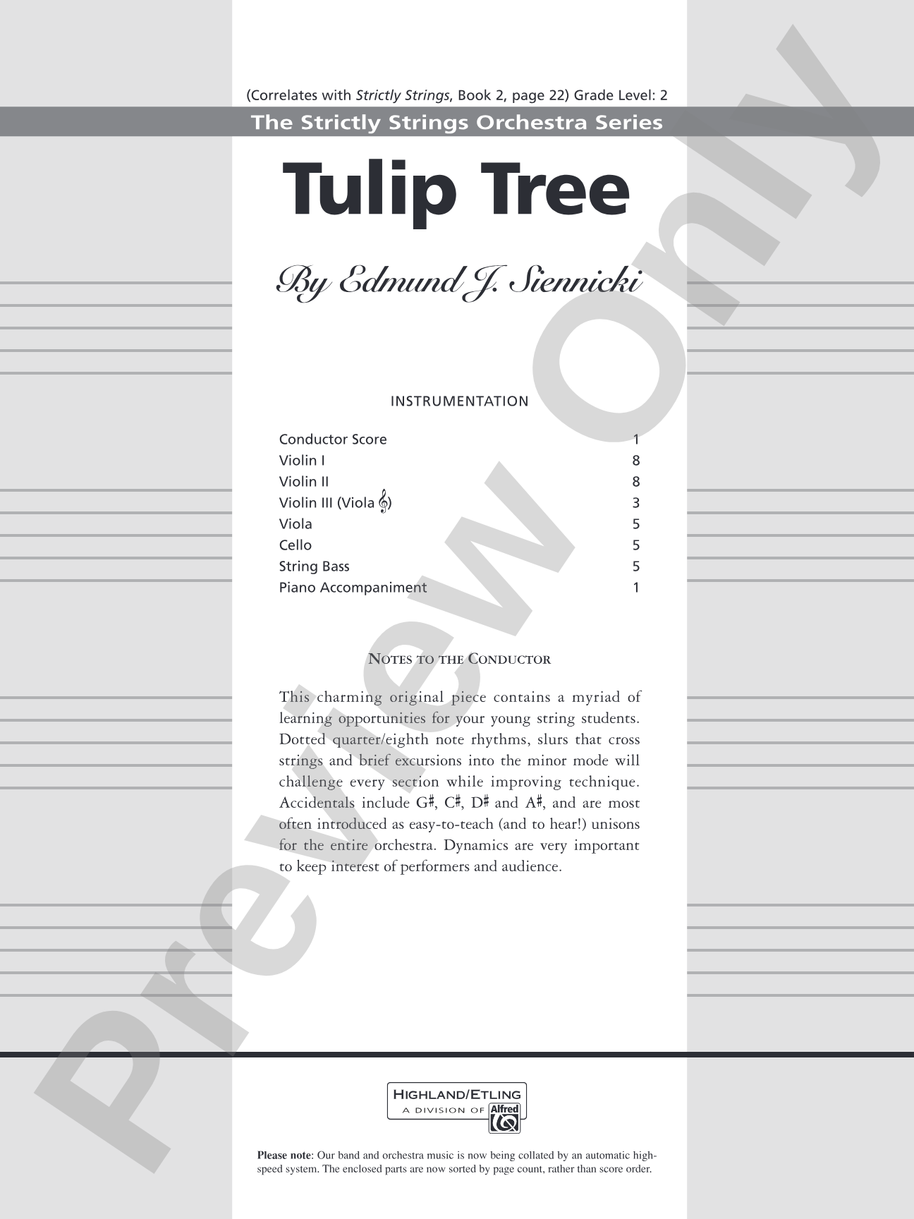 Tulip Tree: String Orchestra Conductor Score & Parts