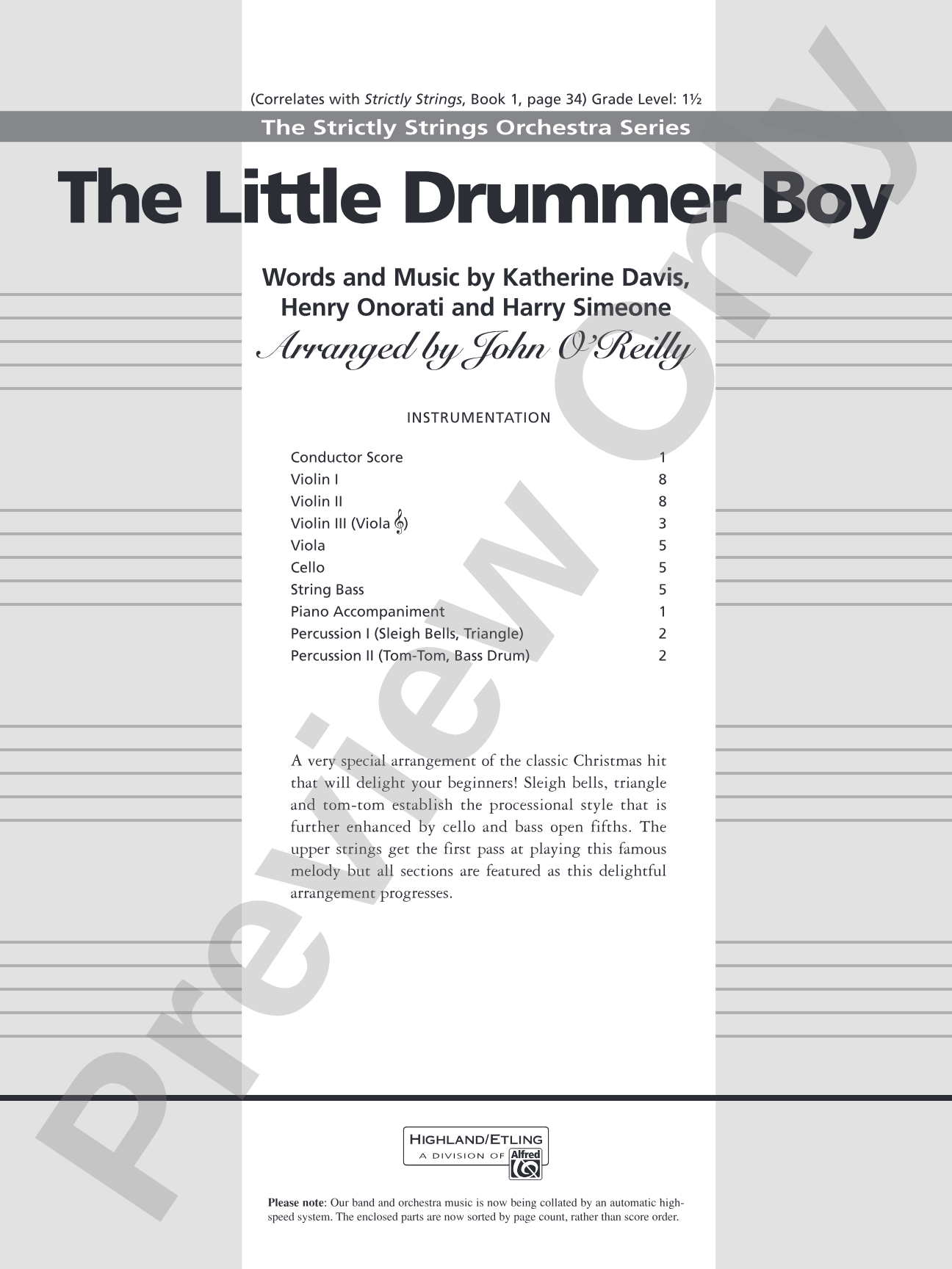 The Little Drummer Boy: String Orchestra Conductor Score & Parts