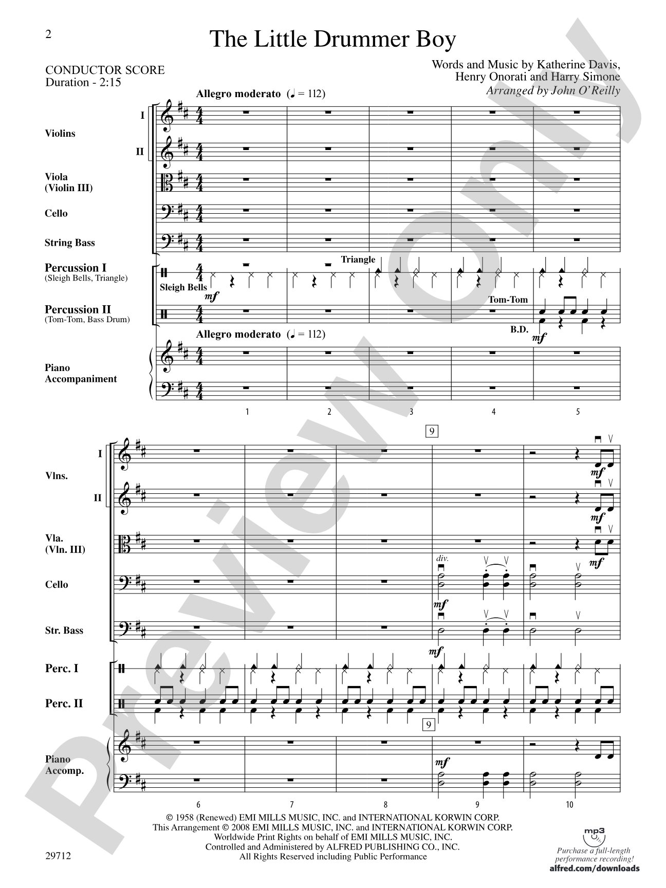 The Little Drummer Boy: String Orchestra Conductor Score & Parts