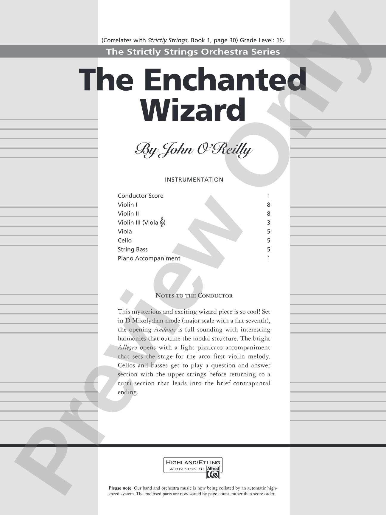 The Enchanted Wizard: String Orchestra Conductor Score & Parts