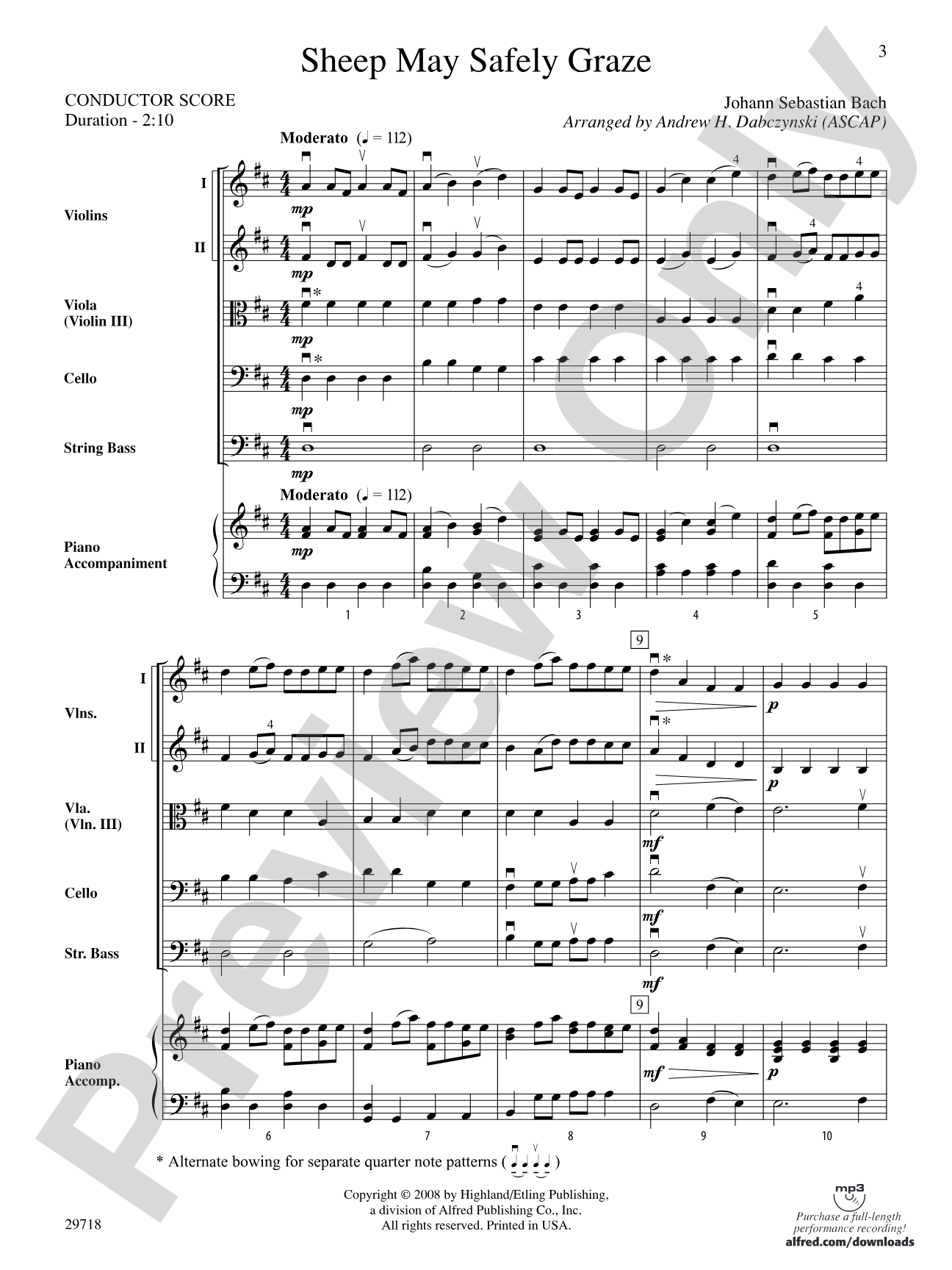 Sheep May Safely Graze: String Orchestra Conductor Score & Parts