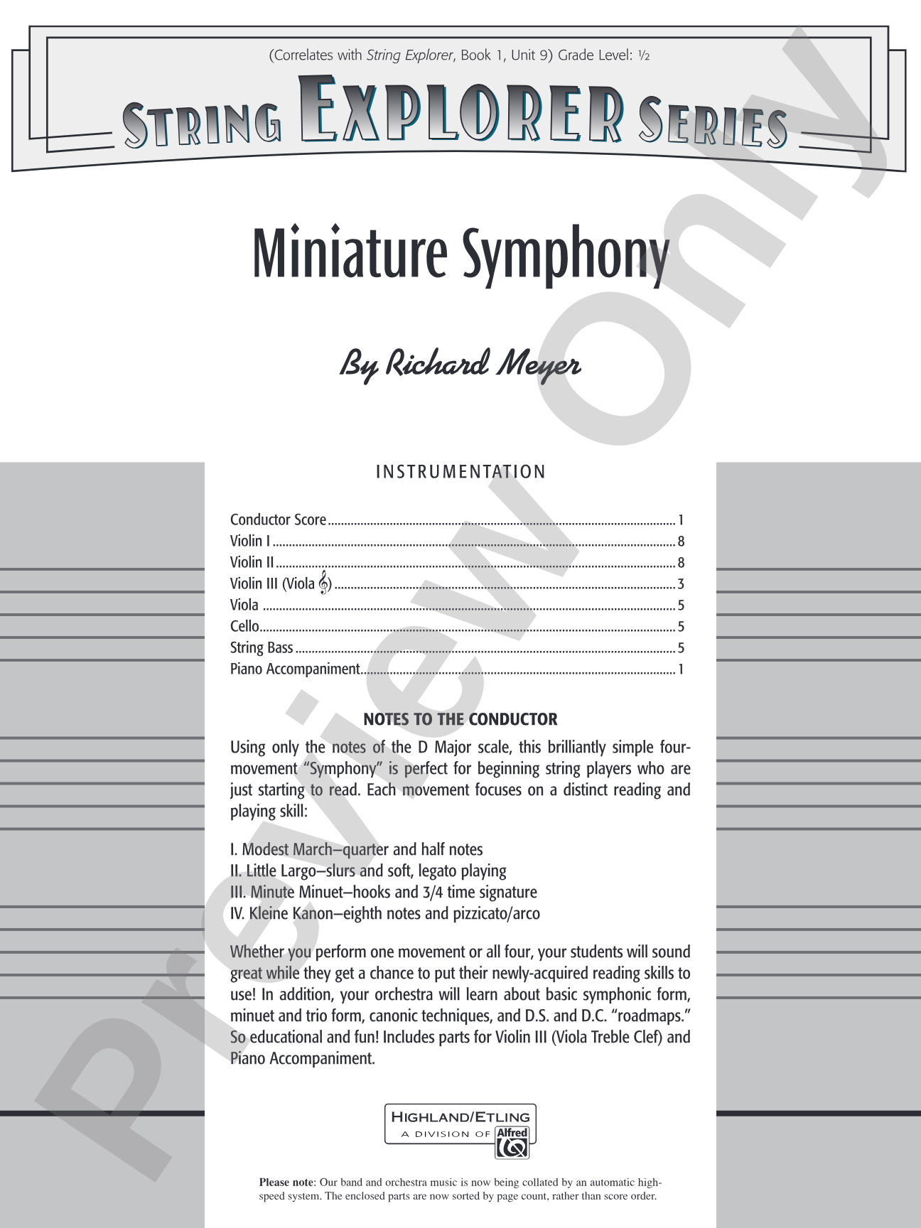 Miniature Symphony: String Orchestra Conductor Score & Parts