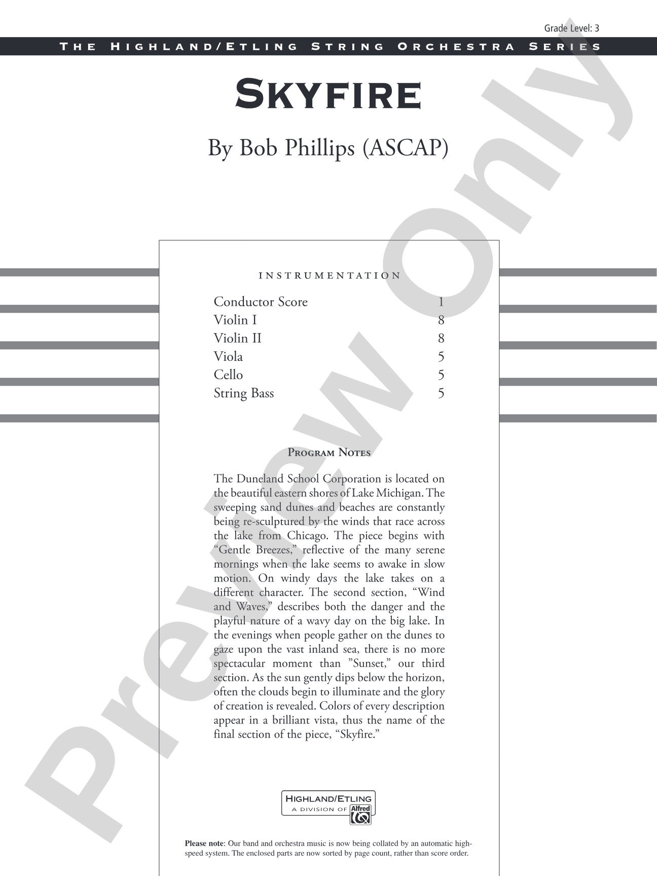 Skyfire: String Orchestra Conductor Score & Parts