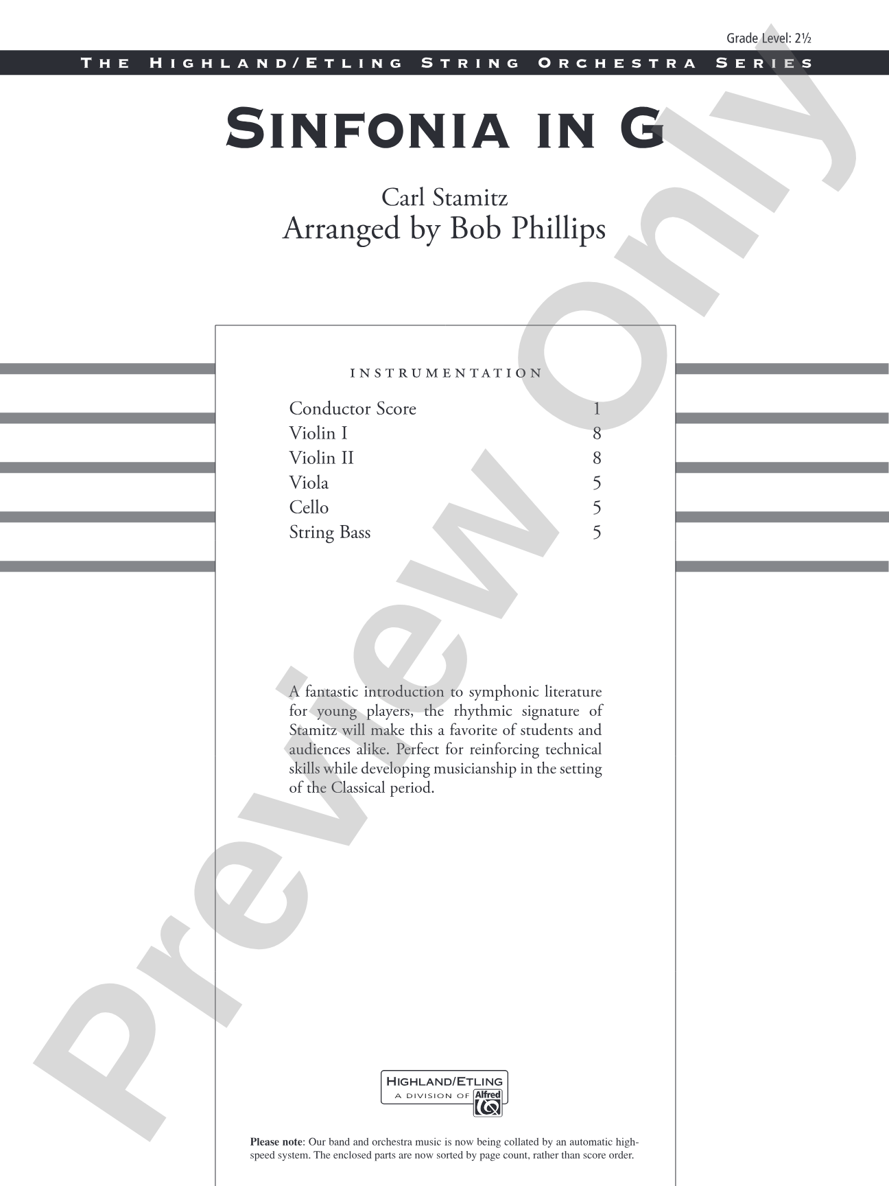 Sinfonia in G: String Orchestra Conductor Score & Parts