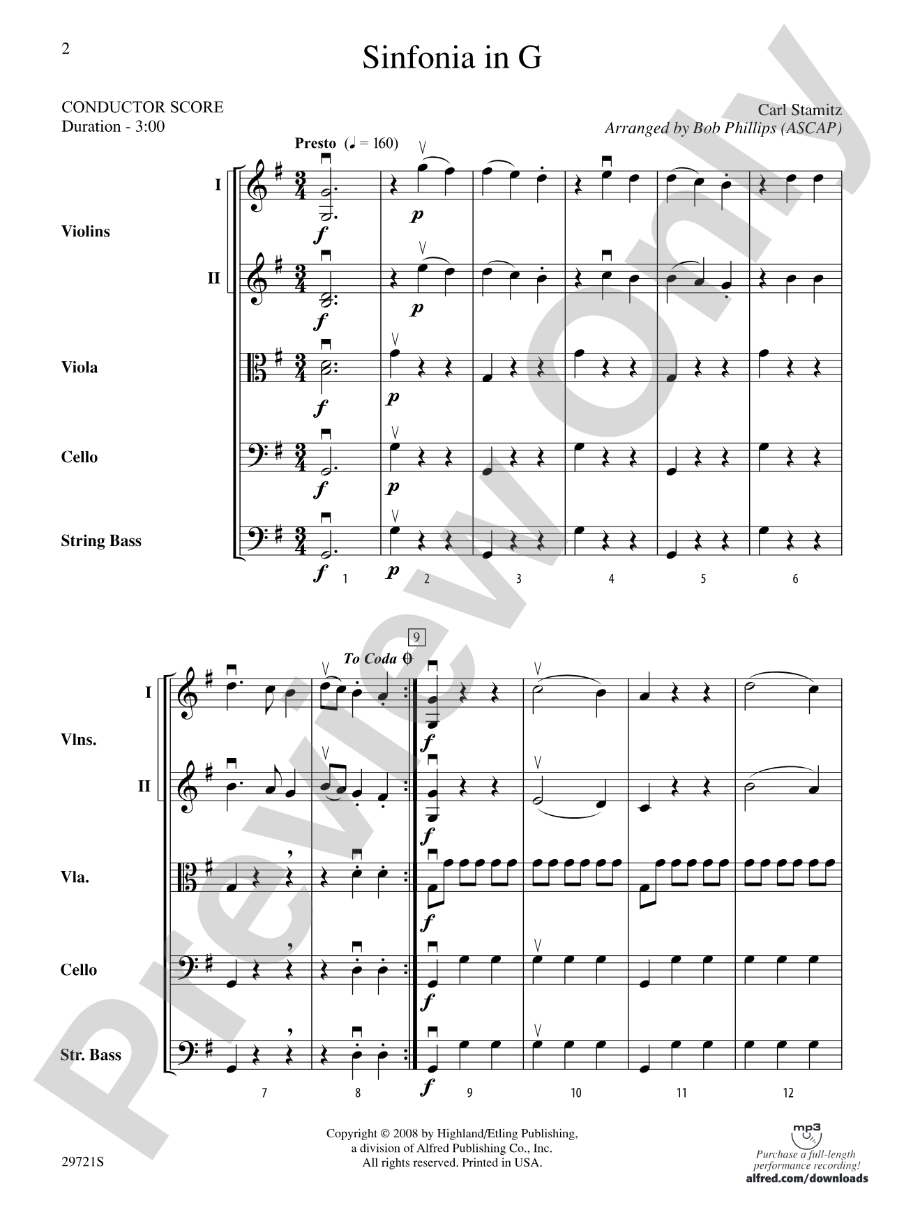 Sinfonia in G: String Orchestra Conductor Score & Parts