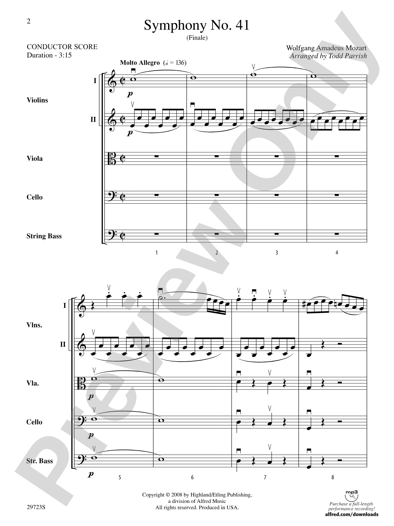 Symphony No. 41: String Orchestra Conductor Score & Parts