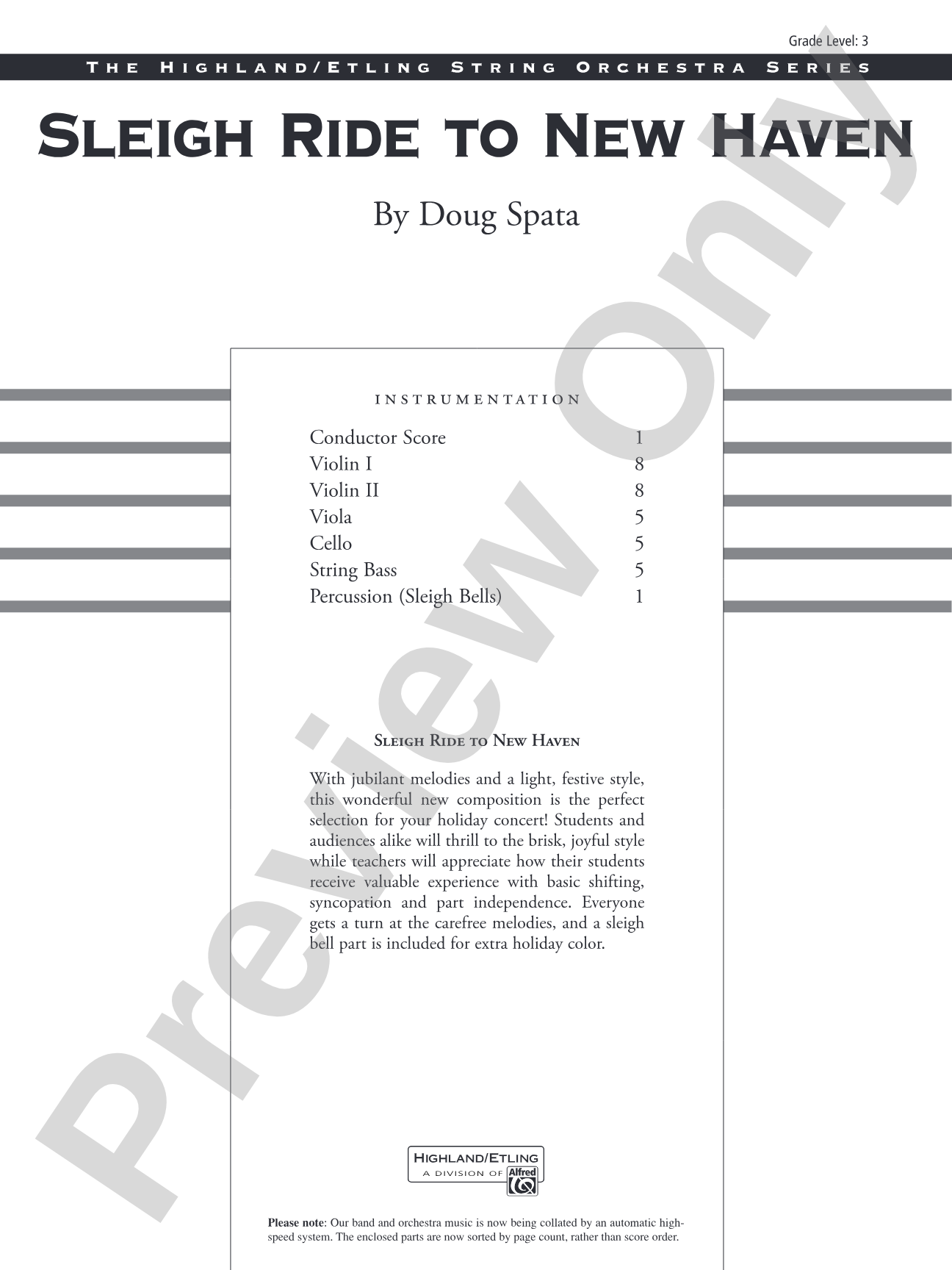 Sleigh Ride to New Haven: String Orchestra Conductor Score & Parts