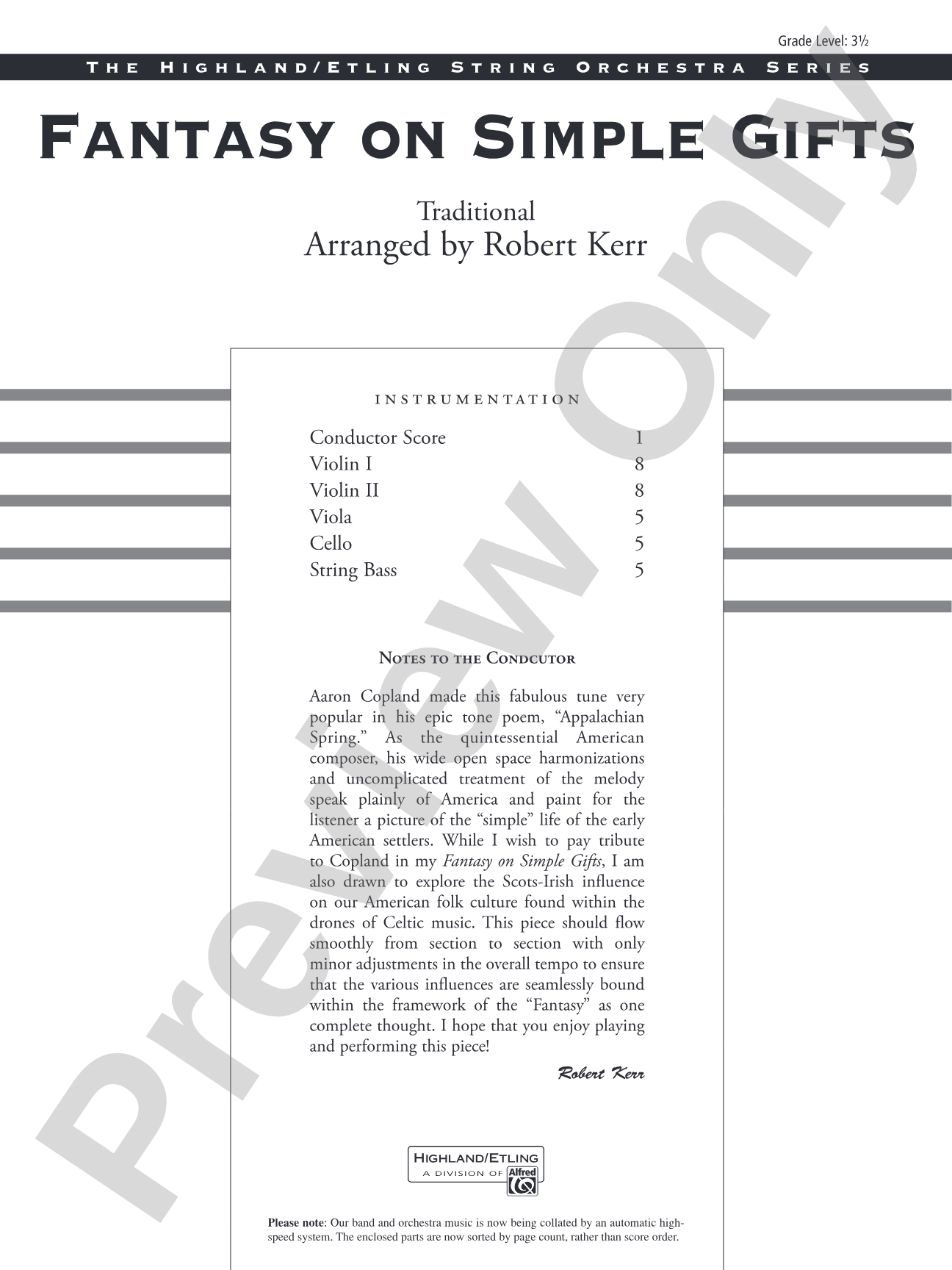 Fantasy on Simple Gifts: String Orchestra Conductor Score & Parts