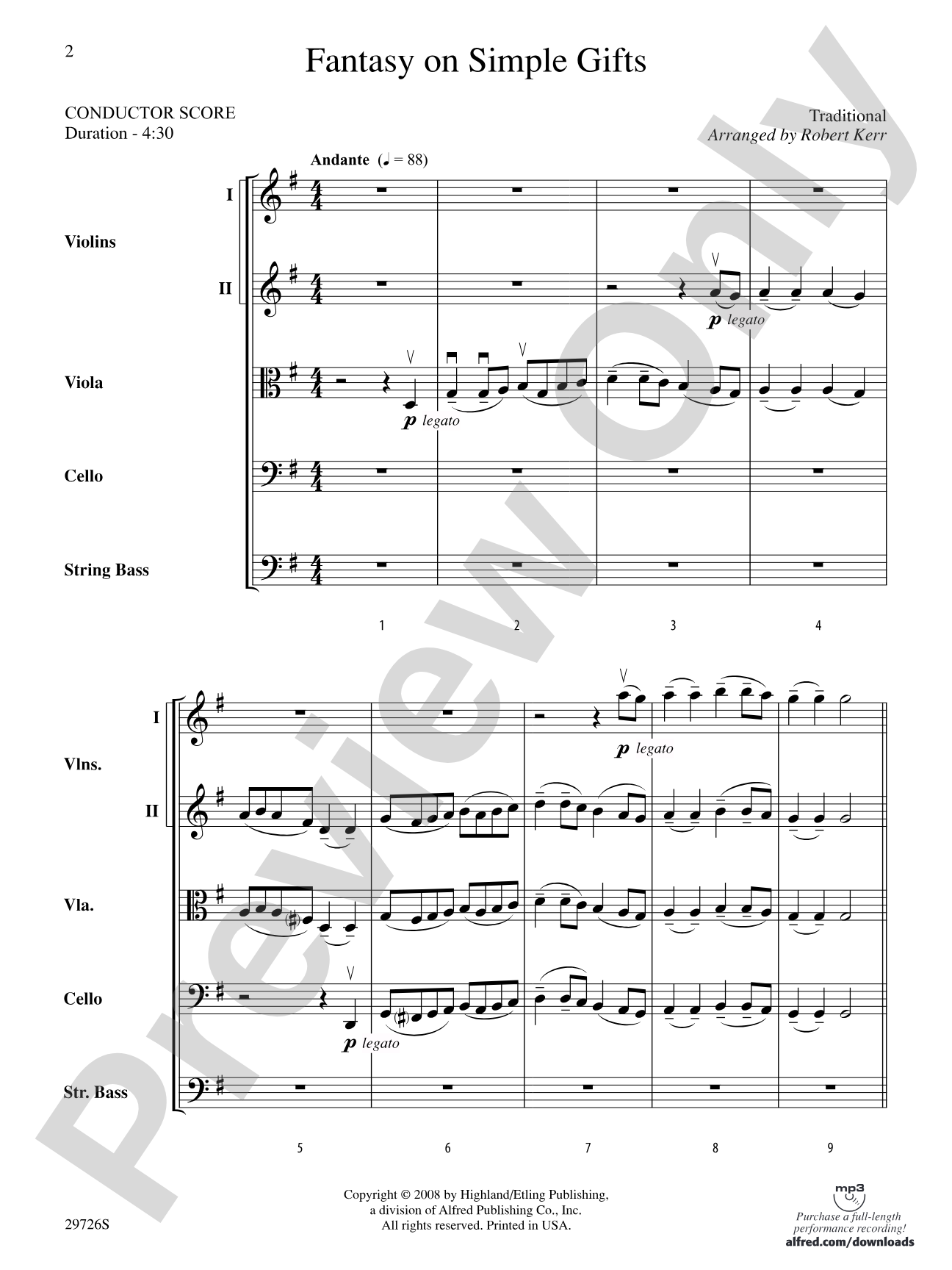 Fantasy on Simple Gifts: String Orchestra Conductor Score & Parts