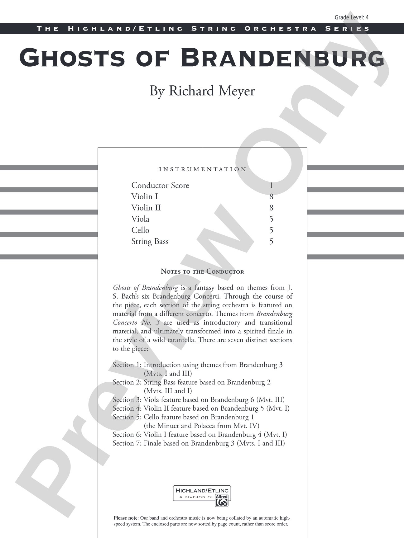 Ghosts of Brandenburg: String Orchestra Conductor Score & Parts