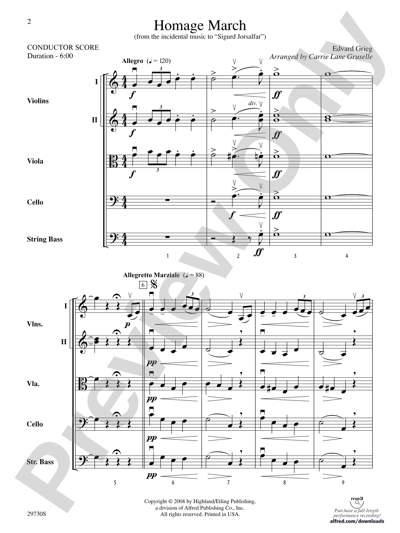 Homage March (from the incidental music to Sigurd Jorsalfar): String Orchestra Conductor Score & Parts