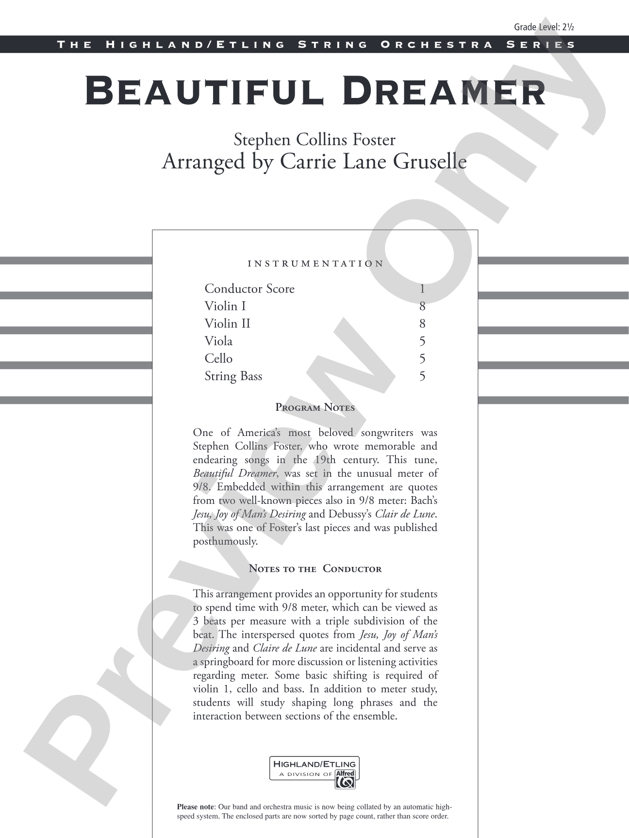 Beautiful Dreamer: String Orchestra Conductor Score & Parts