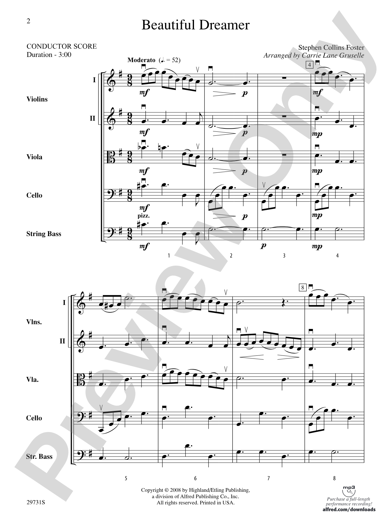 Beautiful Dreamer: String Orchestra Conductor Score & Parts