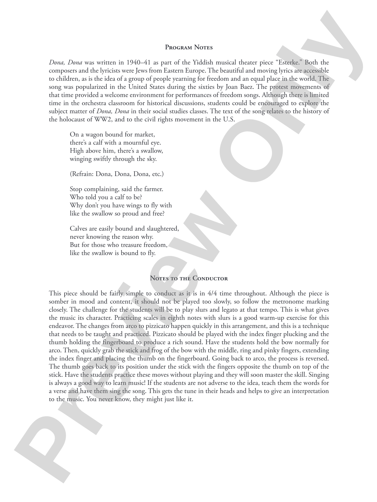 Dona Dona: String Orchestra Conductor Score & Parts