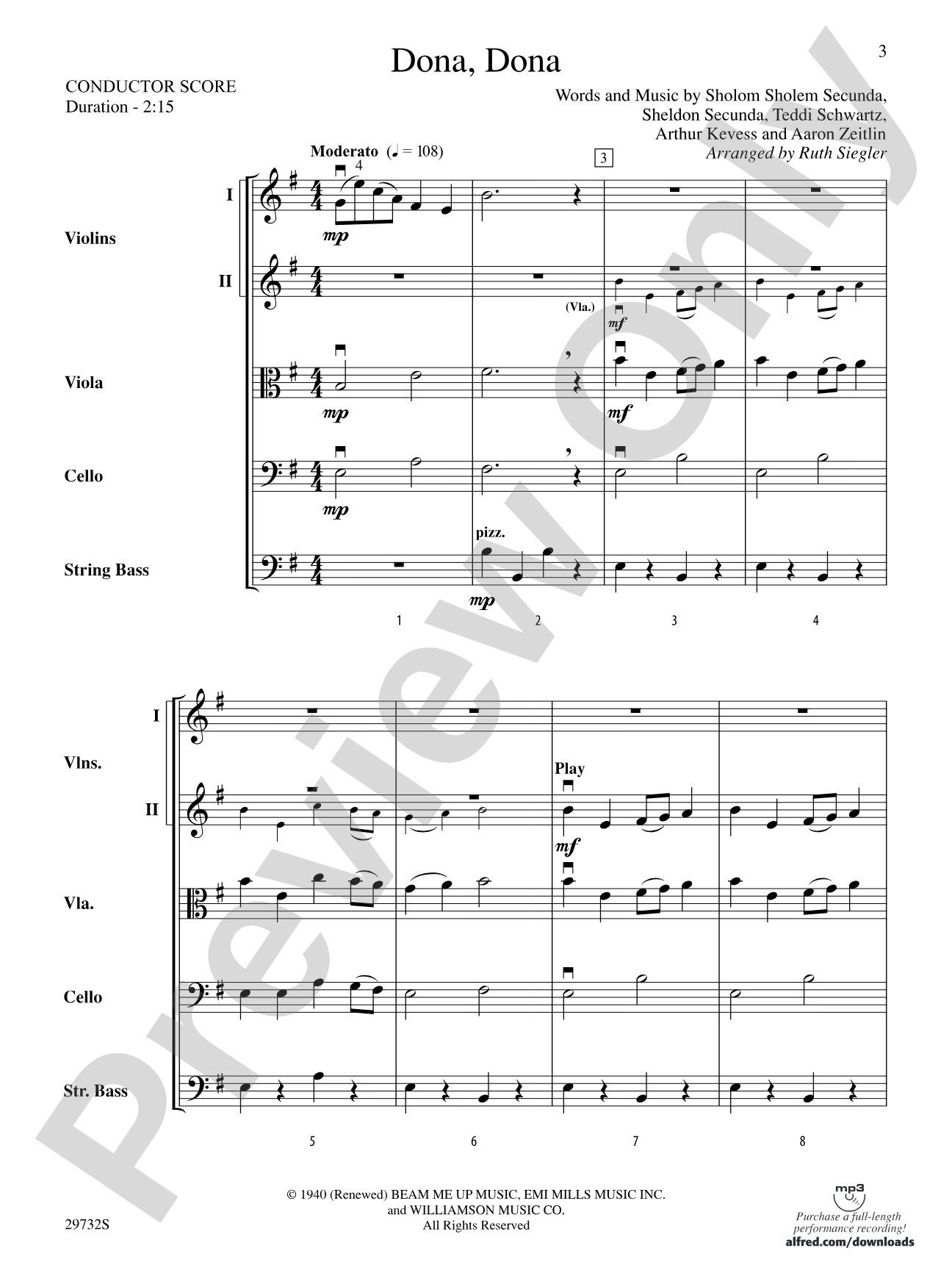 Dona Dona: String Orchestra Conductor Score & Parts