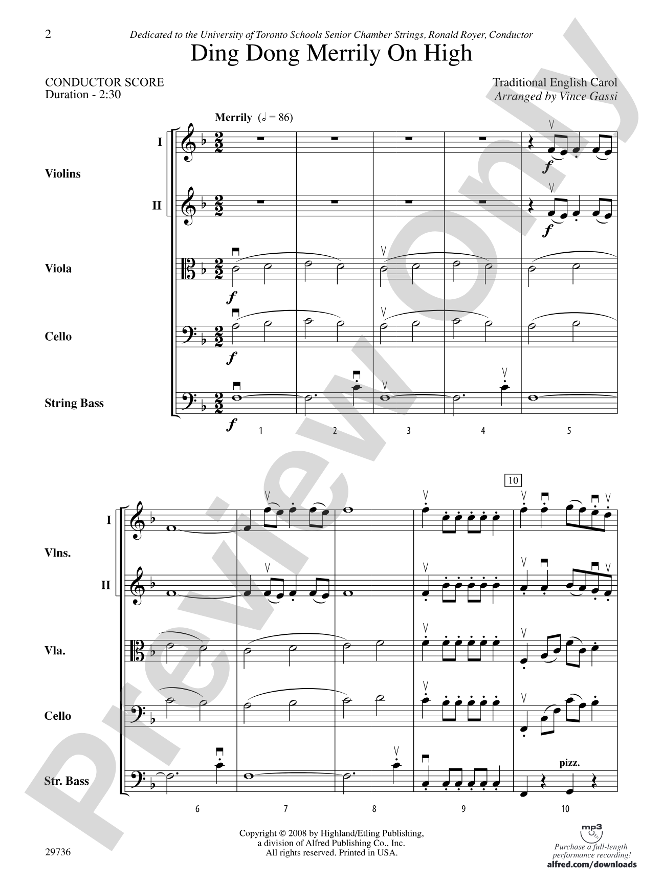 Ding Dong Merrily on High: String Orchestra Conductor Score & Parts