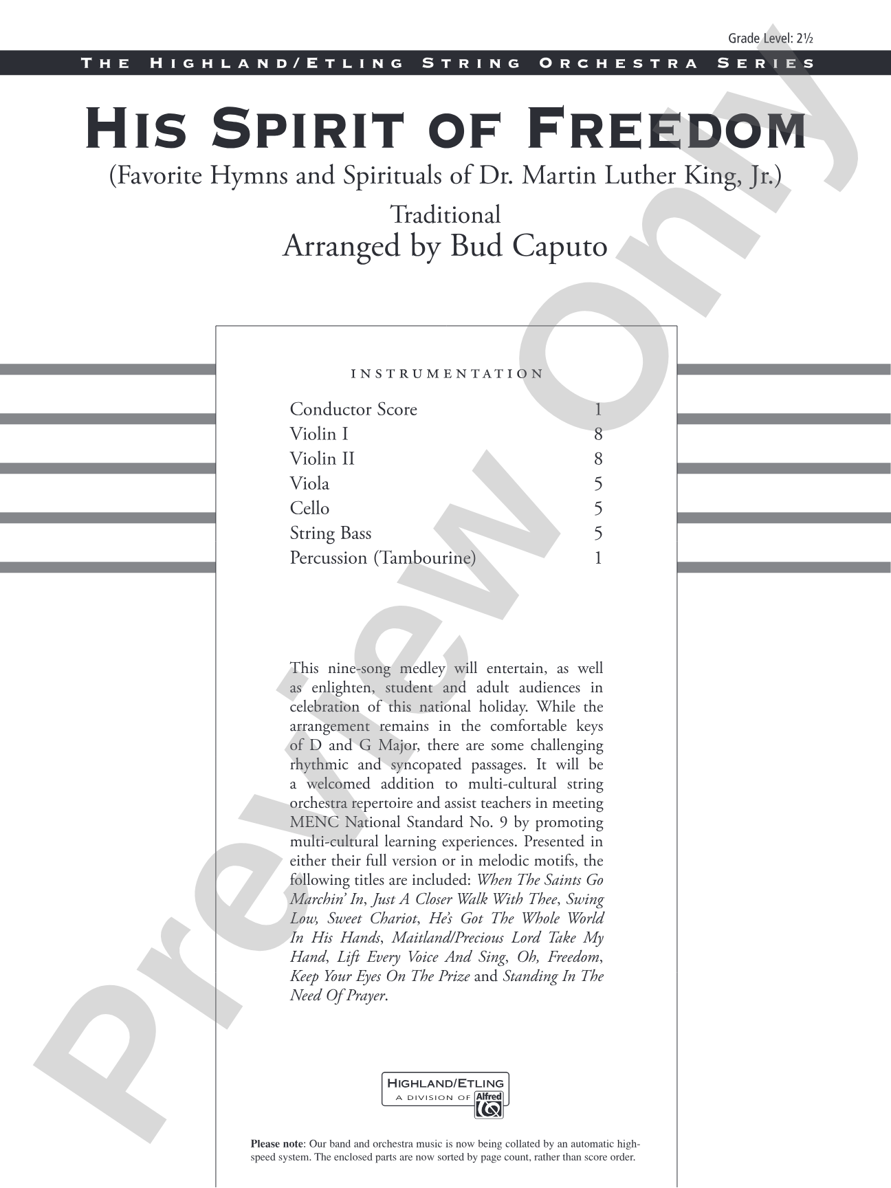 His Spirit of Freedom (Favorite Hymns and Spirituals of Dr. Martin Luther King, Jr.): String Orchestra Conductor Score & Parts