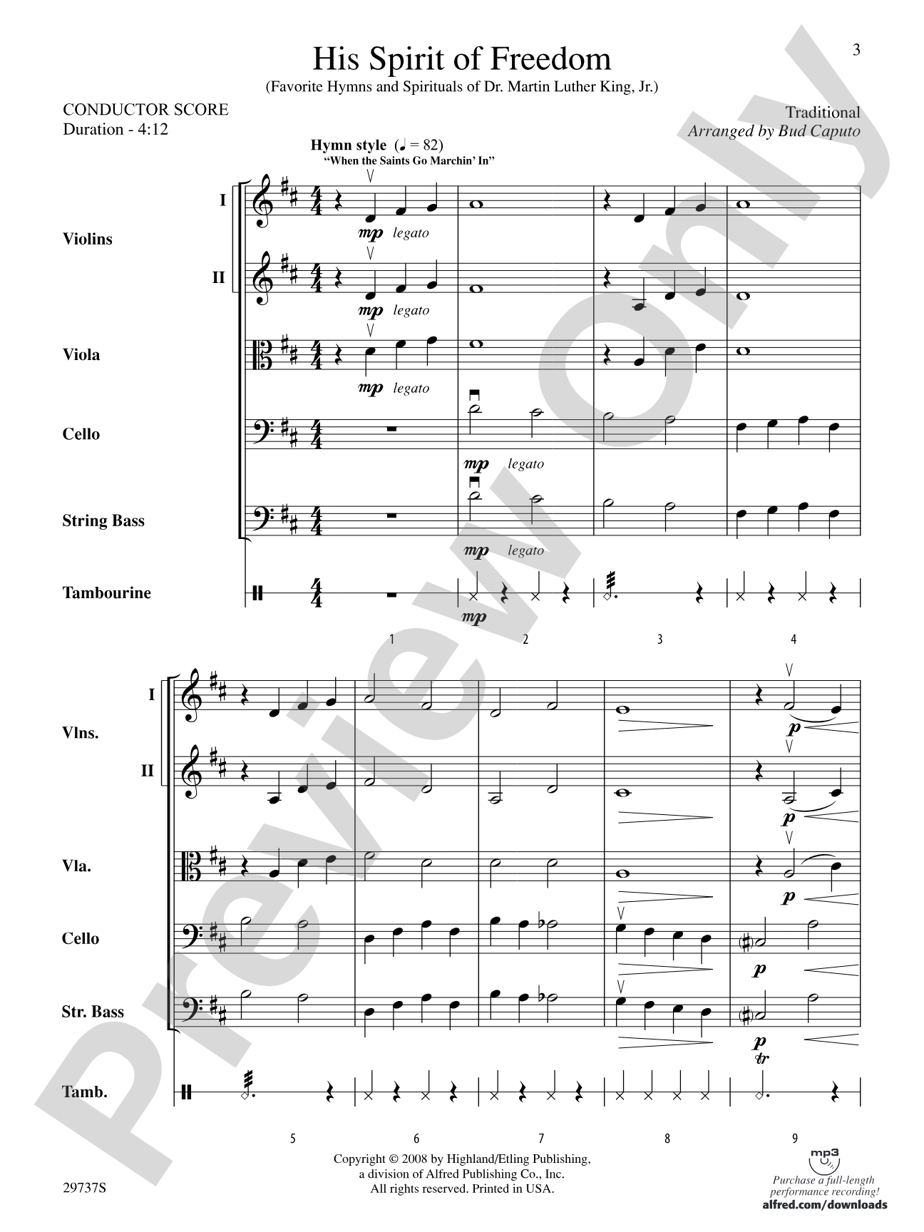 His Spirit of Freedom (Favorite Hymns and Spirituals of Dr. Martin Luther King, Jr.): String Orchestra Conductor Score & Parts