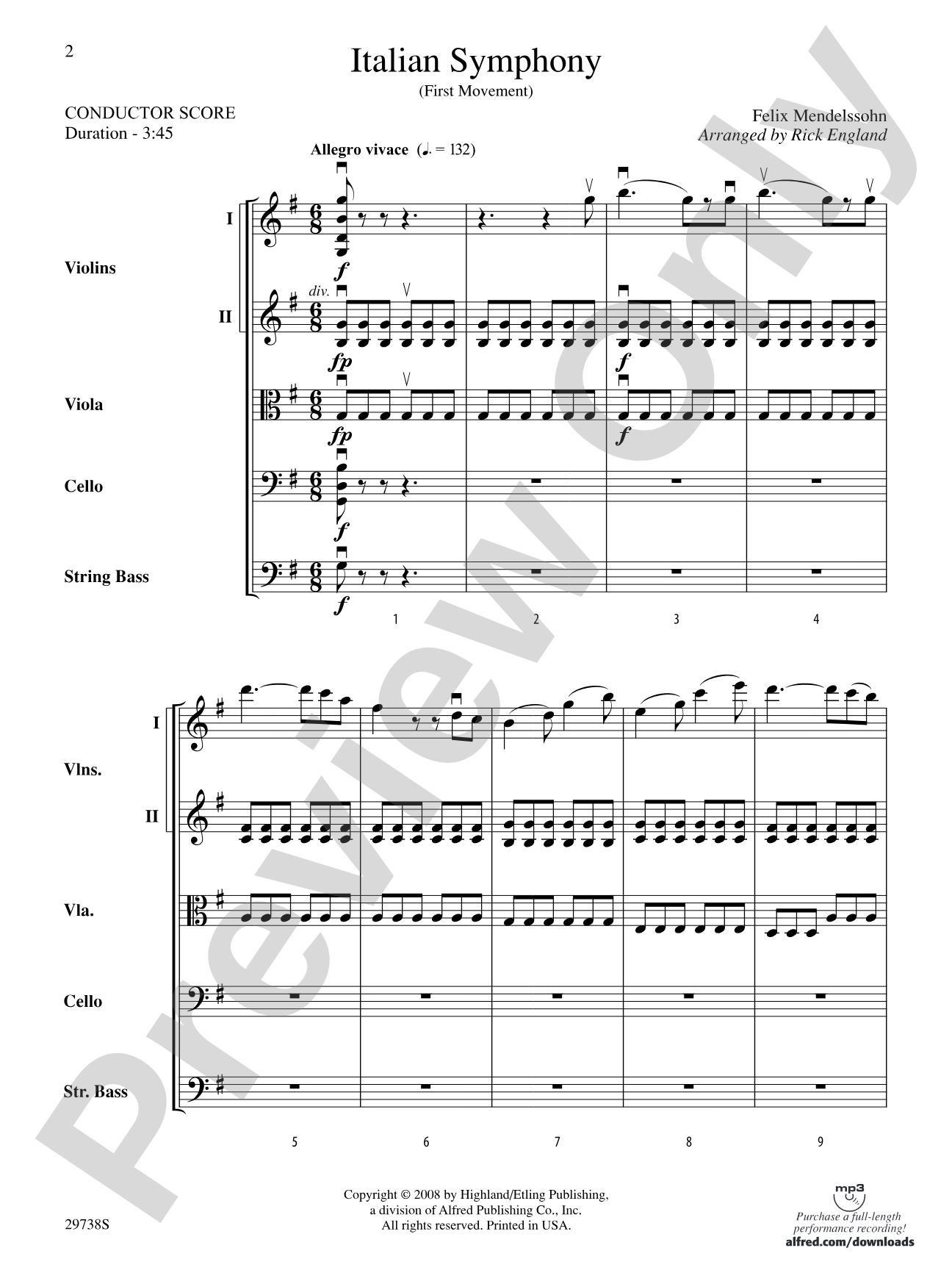 Italian Symphony (First Movement): String Orchestra Conductor Score & Parts