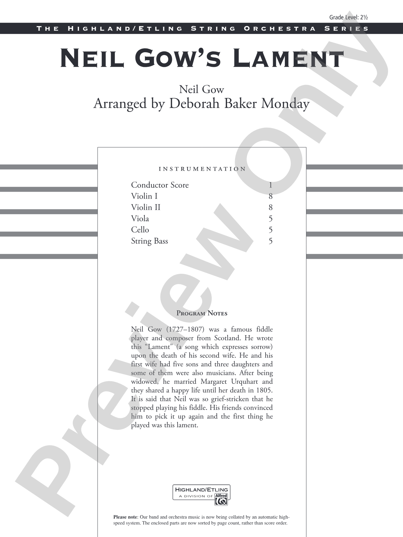 Neil Gow's Lament: String Orchestra Conductor Score & Parts