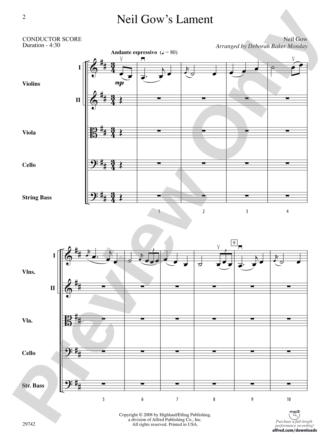 Neil Gow's Lament: String Orchestra Conductor Score & Parts