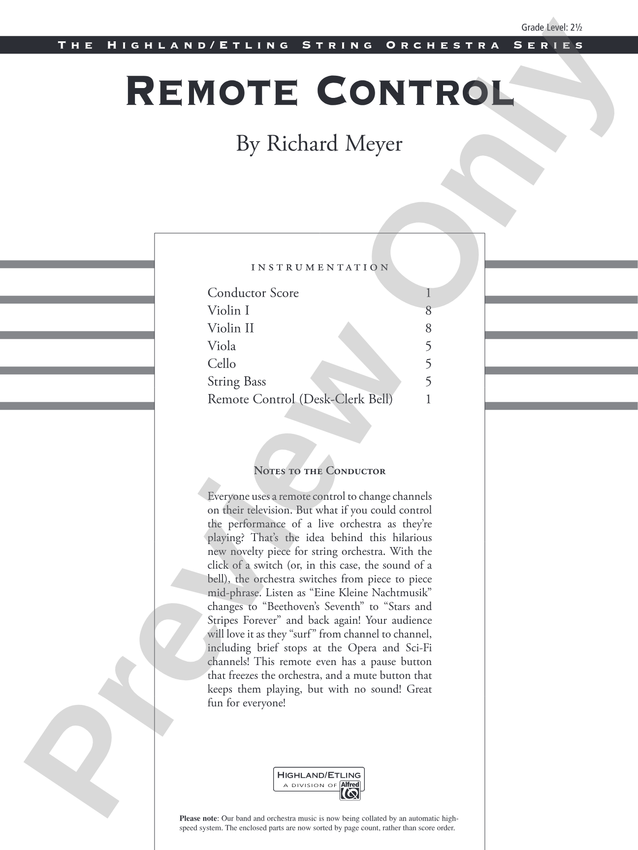 Remote Control: String Orchestra Conductor Score & Parts