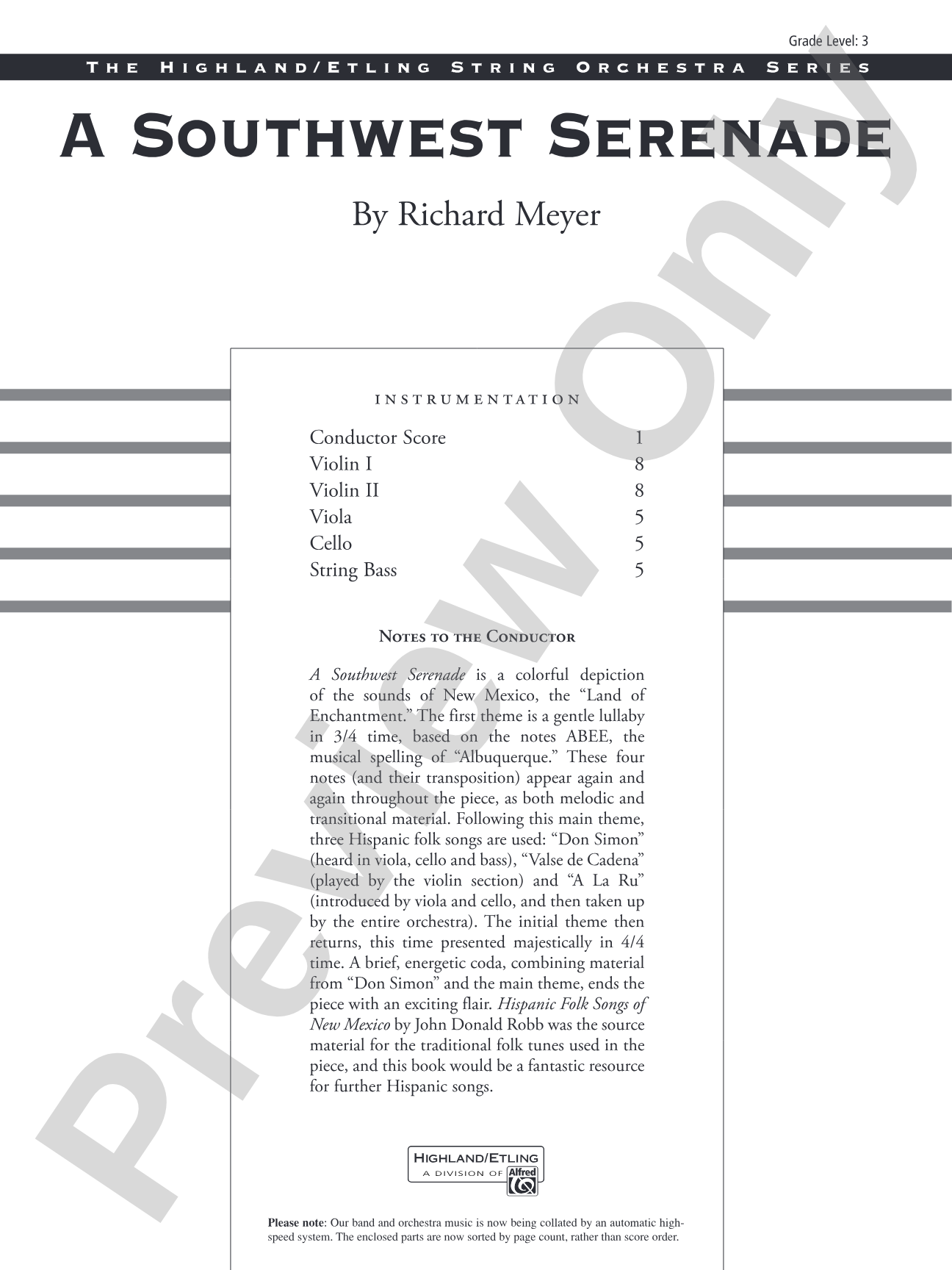 A Southwest Serenade: String Orchestra Conductor Score & Parts