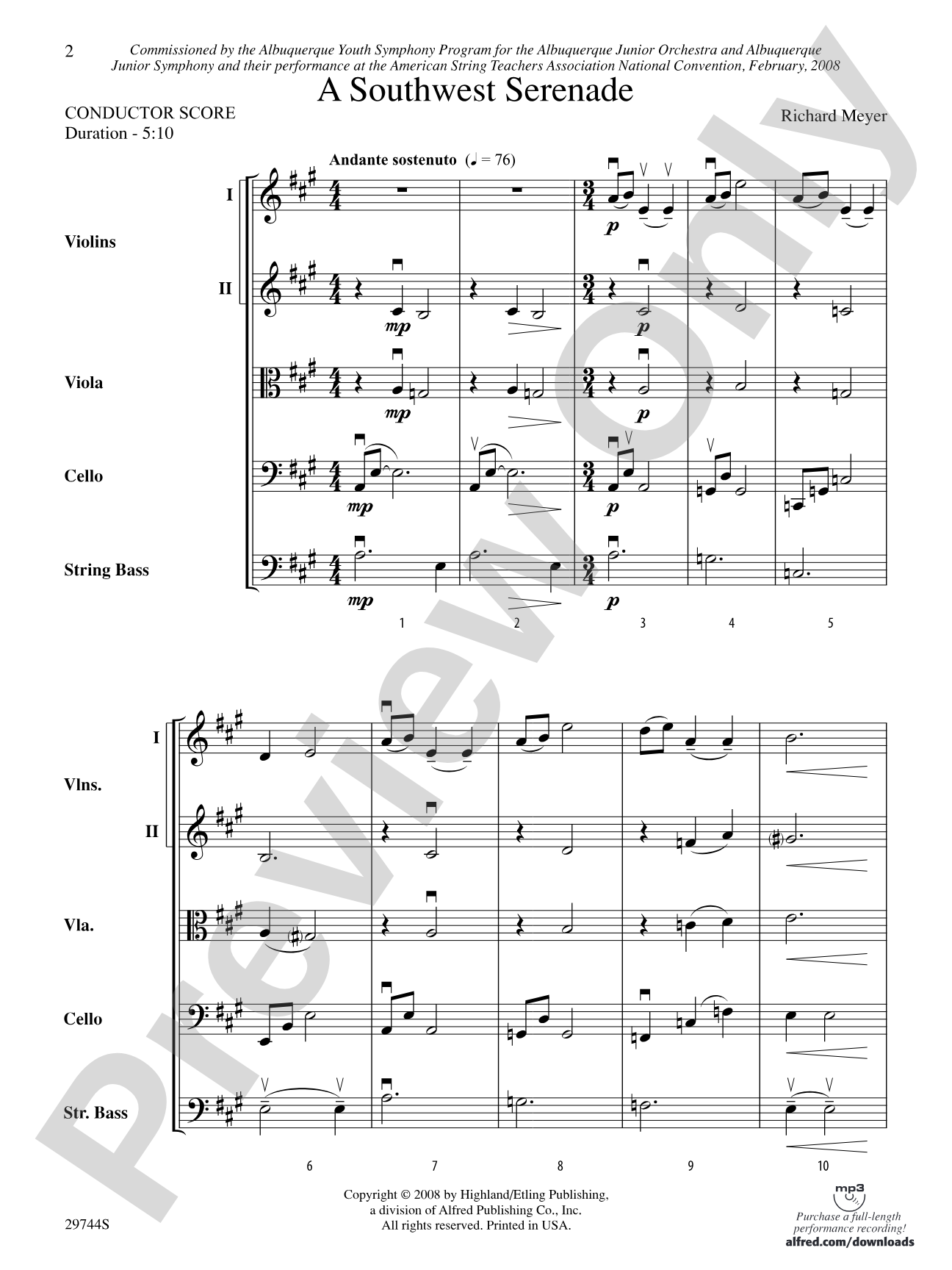 A Southwest Serenade: String Orchestra Conductor Score & Parts
