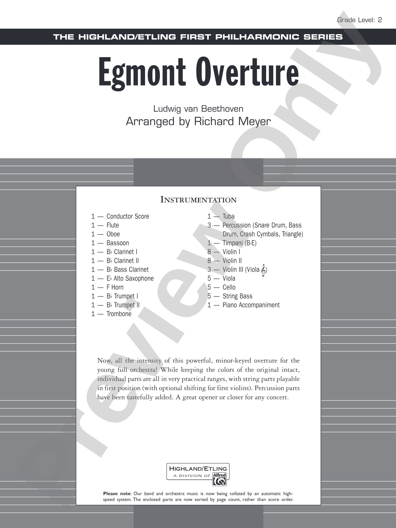 Egmont Overture: Full Orchestra Conductor Score & Parts