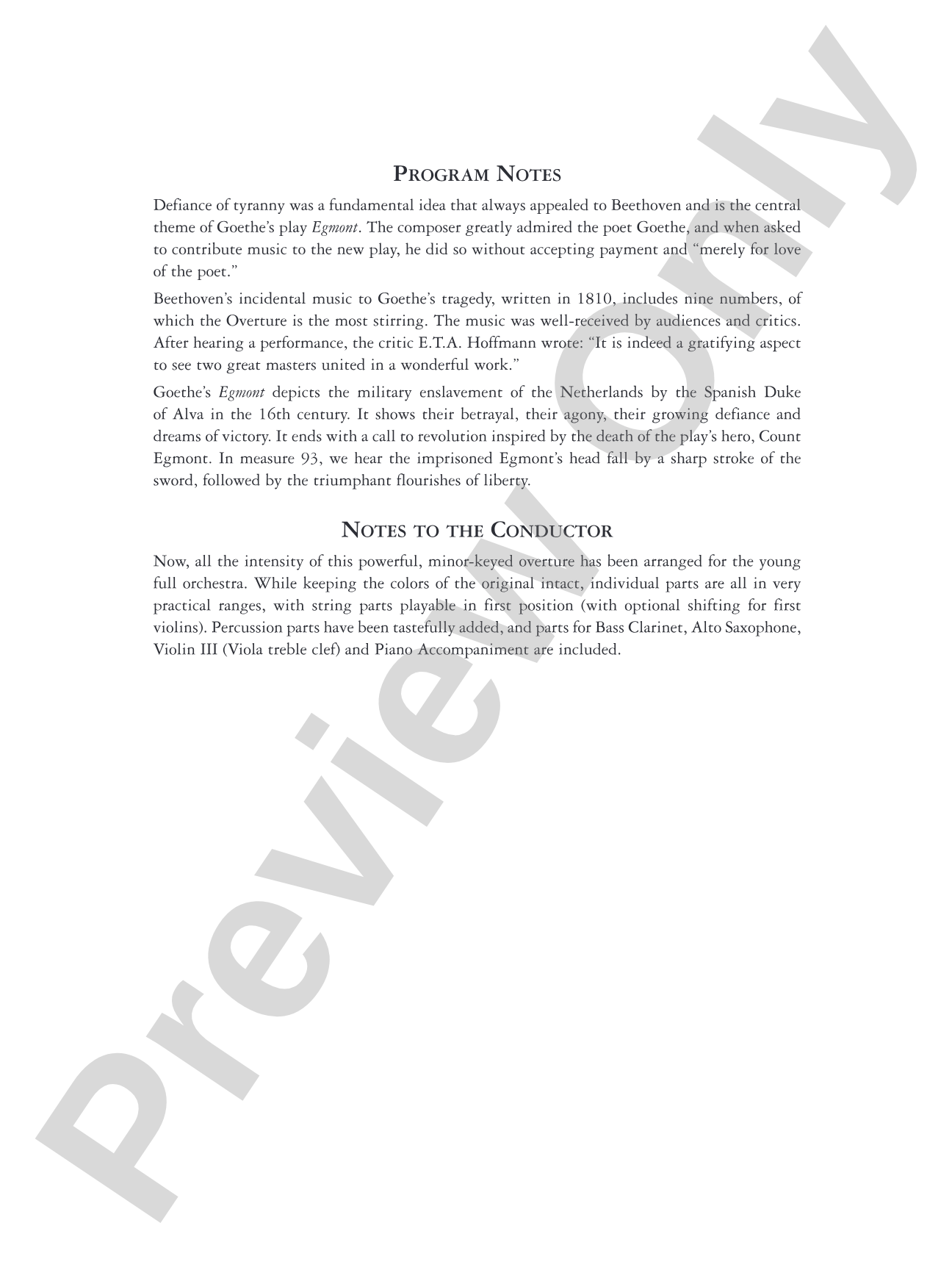 Egmont Overture: Full Orchestra Conductor Score & Parts