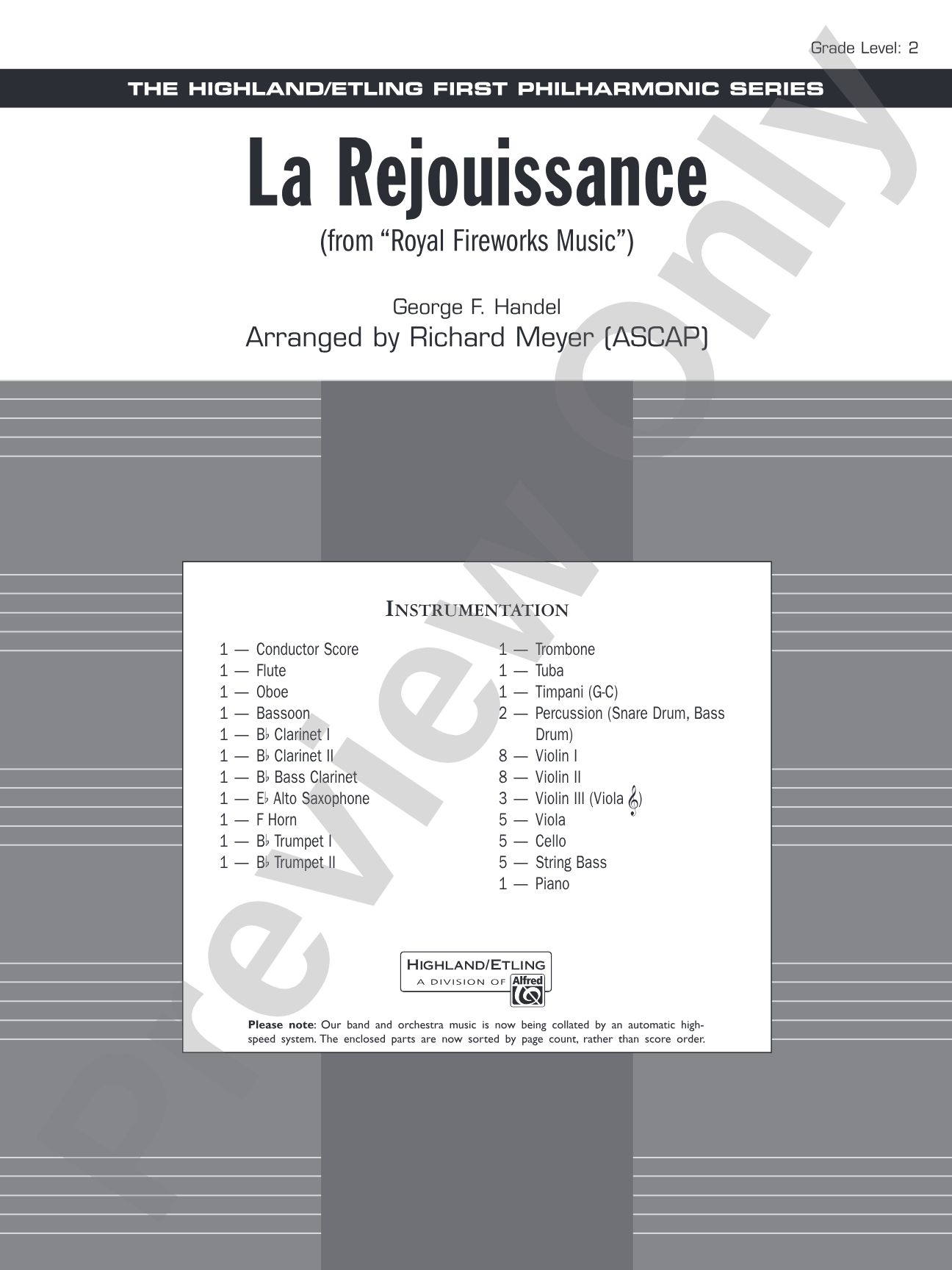 La Rejouissance (from Royal Fireworks Music): Full Orchestra Conductor Score & Parts