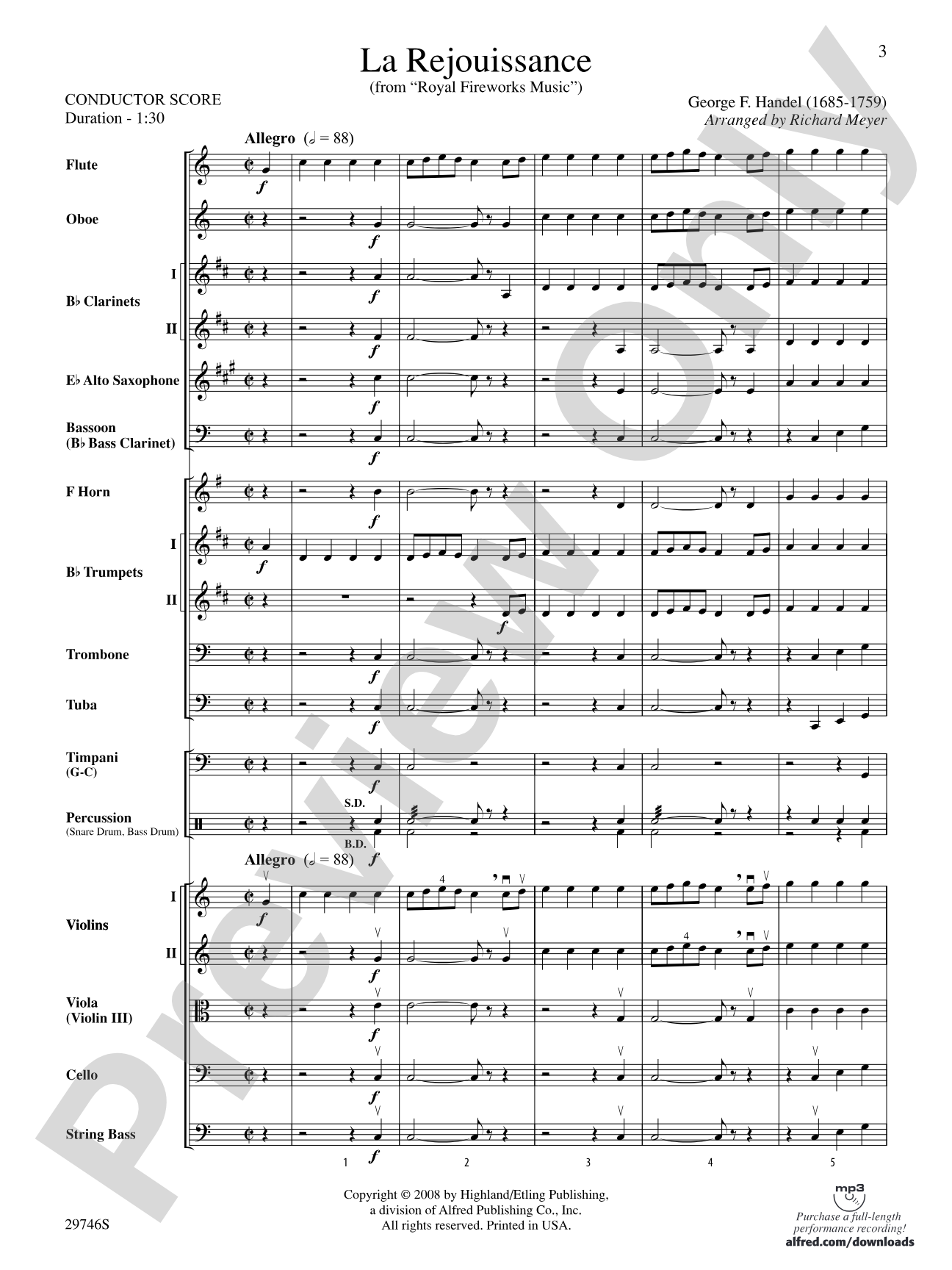 La Rejouissance (from Royal Fireworks Music): Full Orchestra Conductor Score & Parts