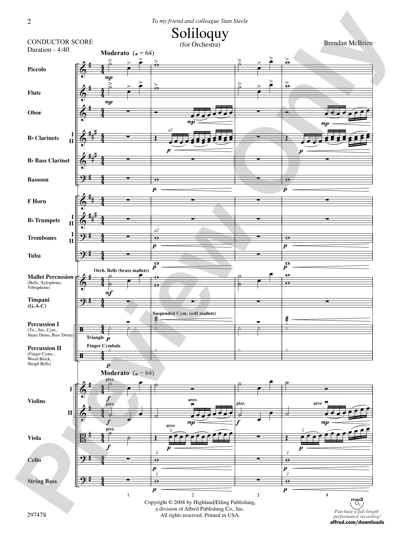 Soliloquy for Orchestra: Full Orchestra Conductor Score & Parts