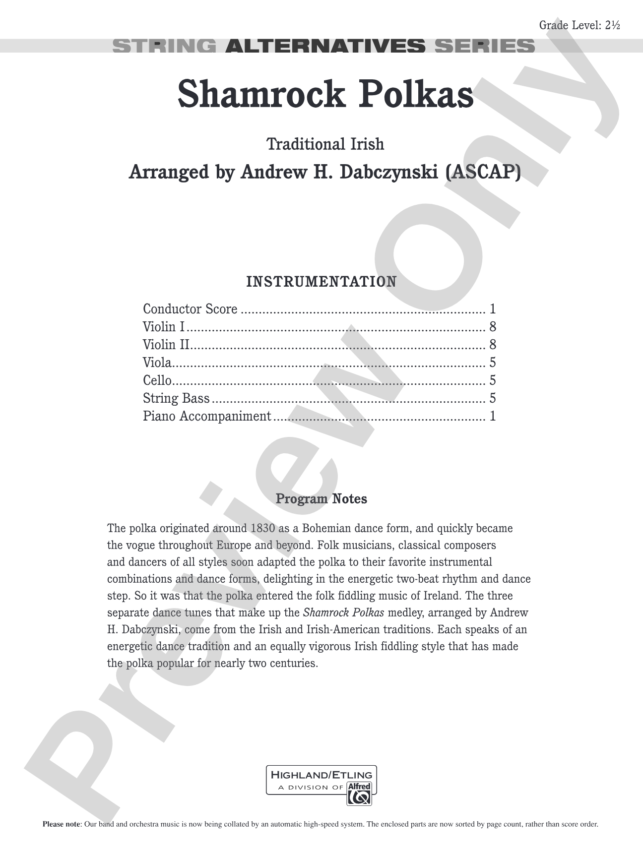 Shamrock Polkas: String Orchestra Conductor Score & Parts