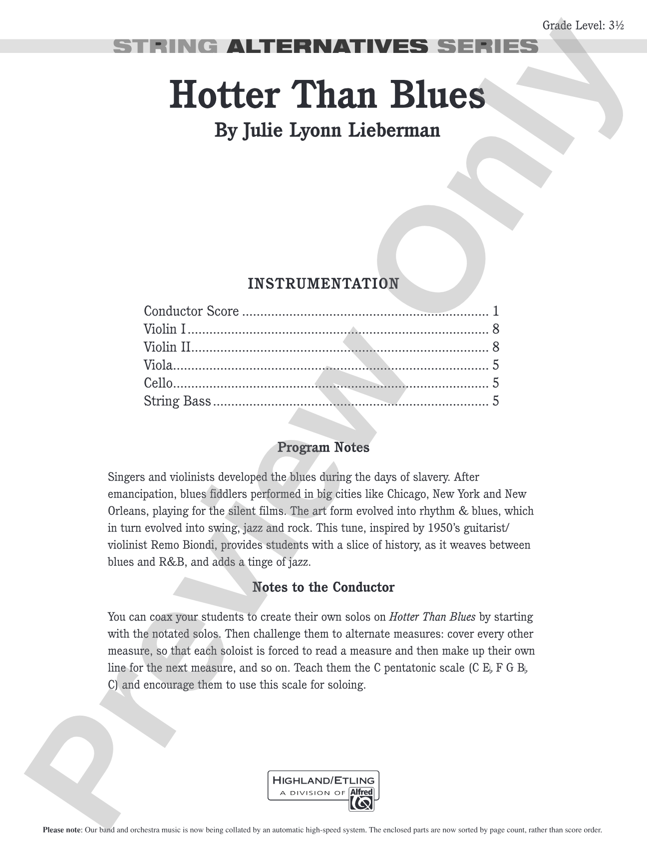 Hotter Than Blues: String Orchestra Conductor Score & Parts