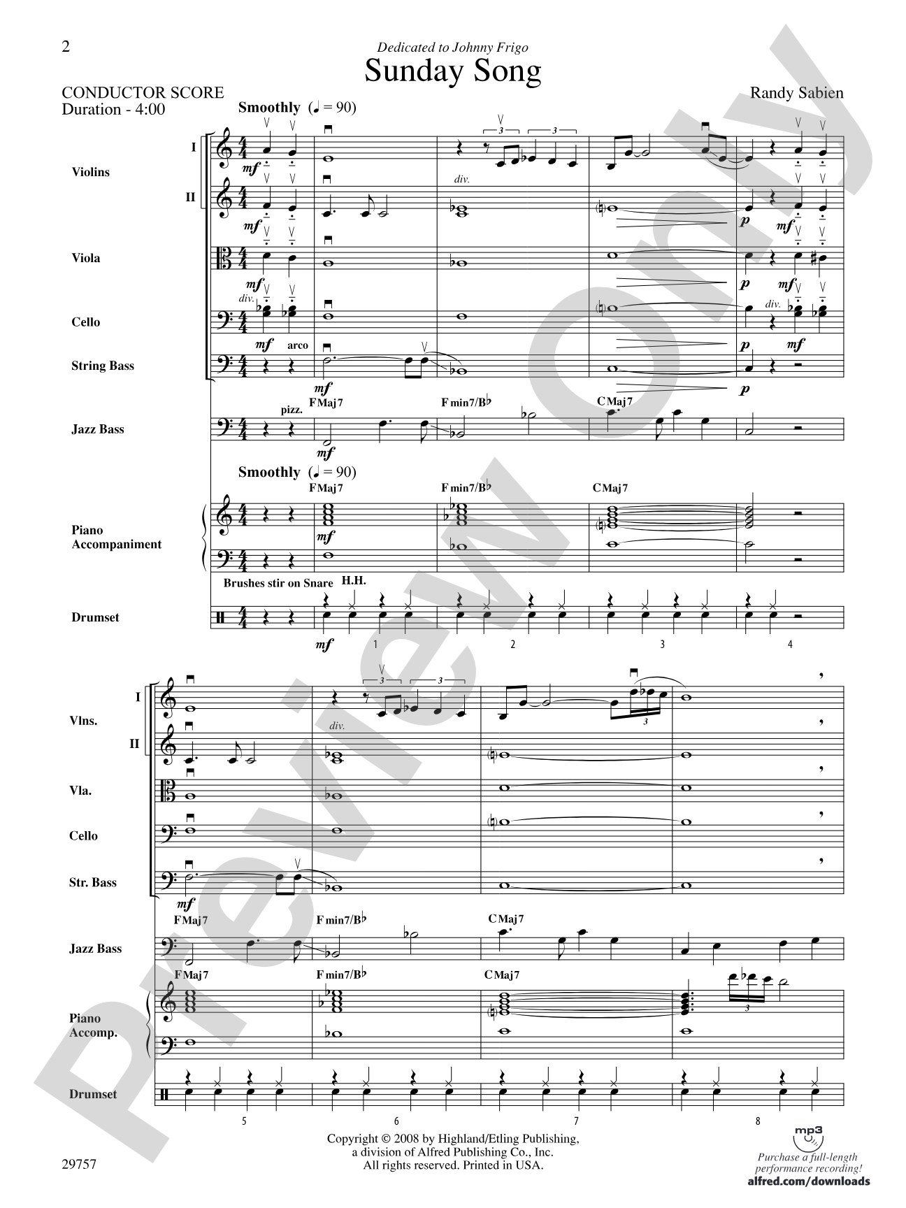Sunday Song: String Orchestra Conductor Score & Parts