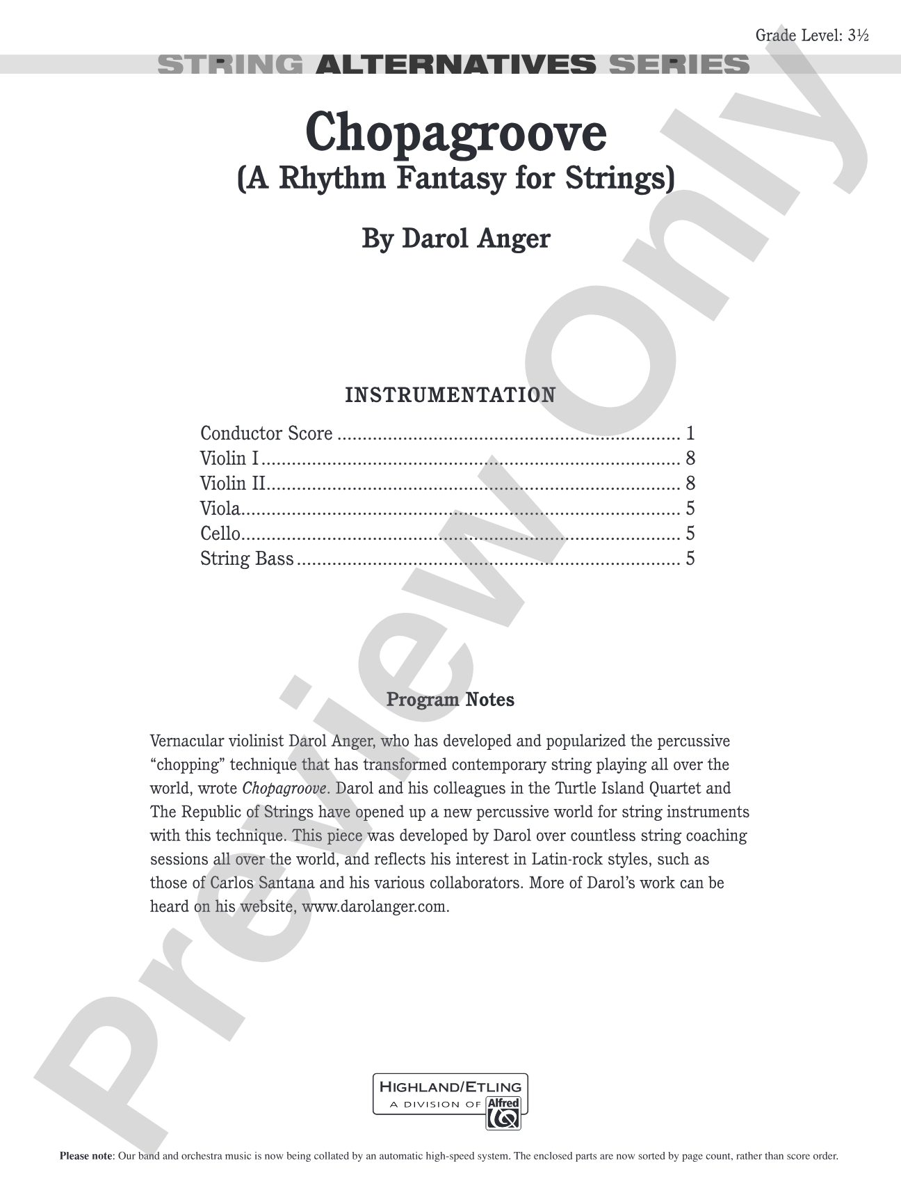 Chopagroove: String Orchestra Conductor Score & Parts